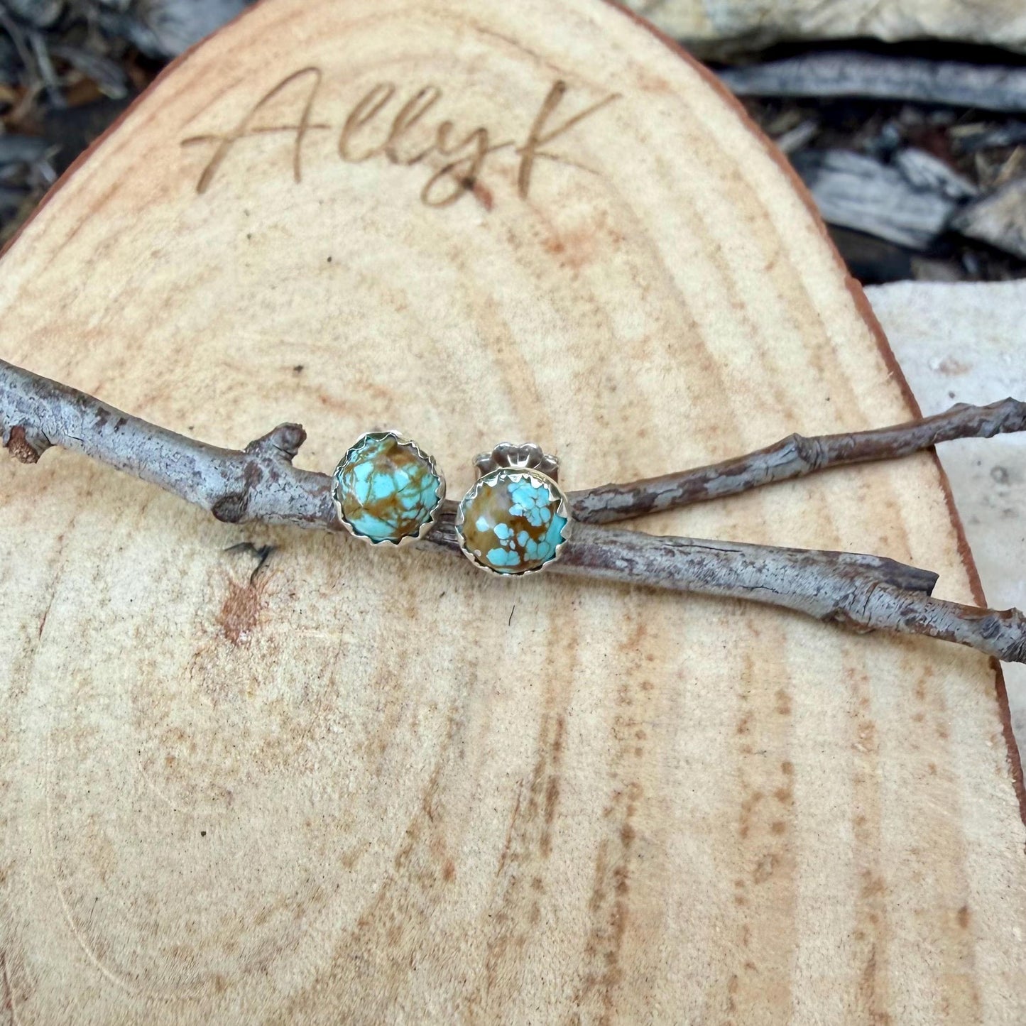 Number 8 Turquoise Stud Earrings • 4mm 5mm 6mm • Sterling Silver Bezel Studs