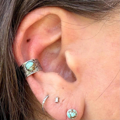 5mm Number 8 Genuine Turquoise Sterling Silver Ear Cuff | Floral Doodle Band, No-Piercing Earring