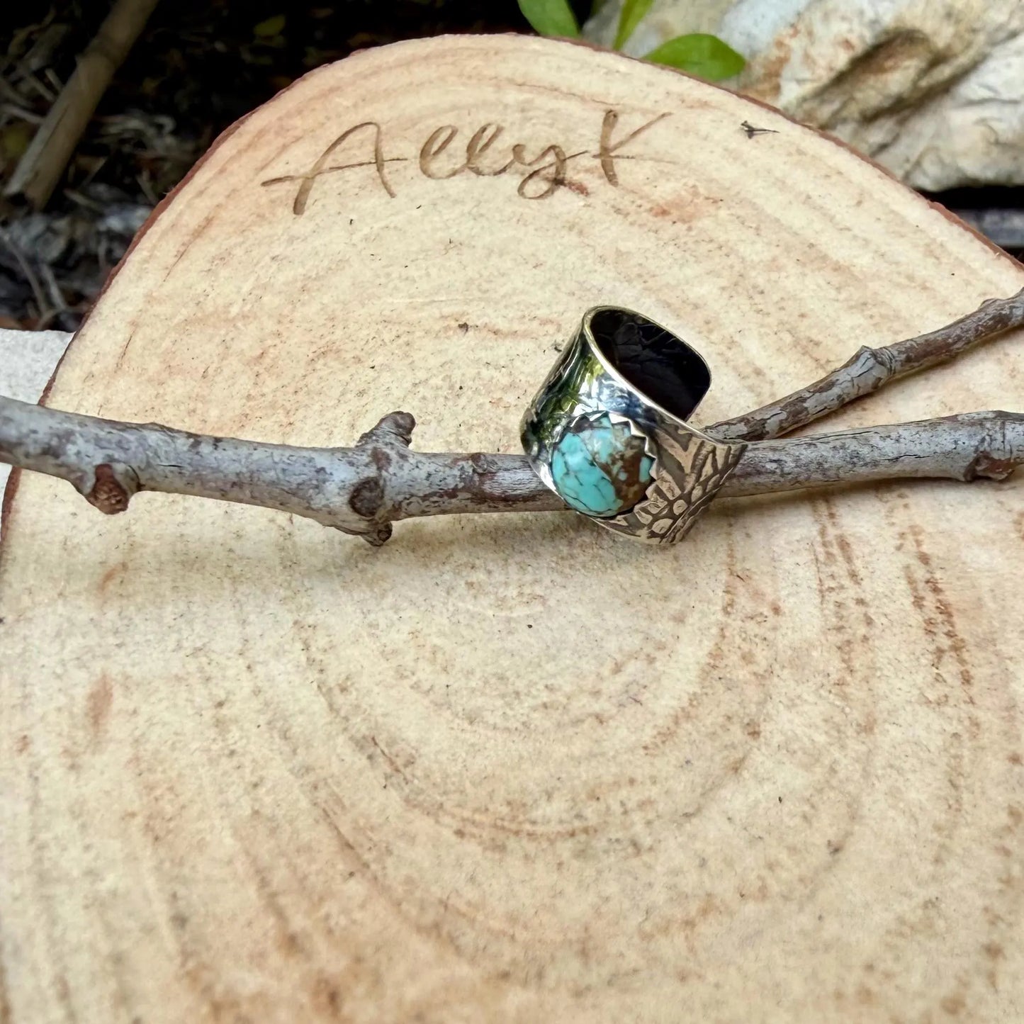 5mm Number 8 Genuine Turquoise Sterling Silver Ear Cuff | Floral Doodle Band, No-Piercing Earring
