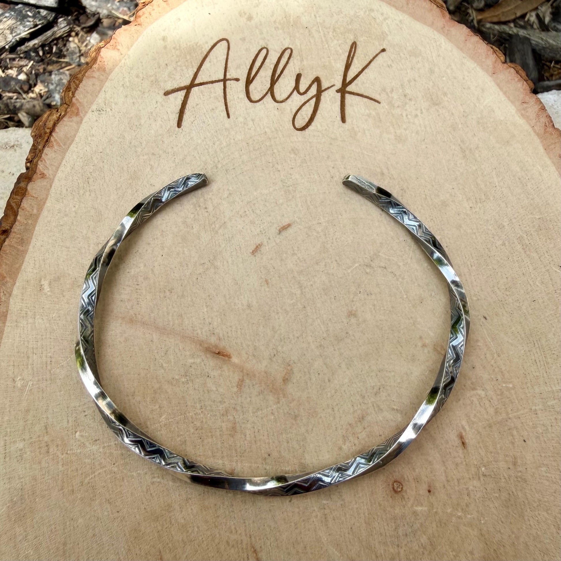 Sterling Silver Zig‑Zag Twist Cuff Bracelet • Oxidized Stacking Jewelry