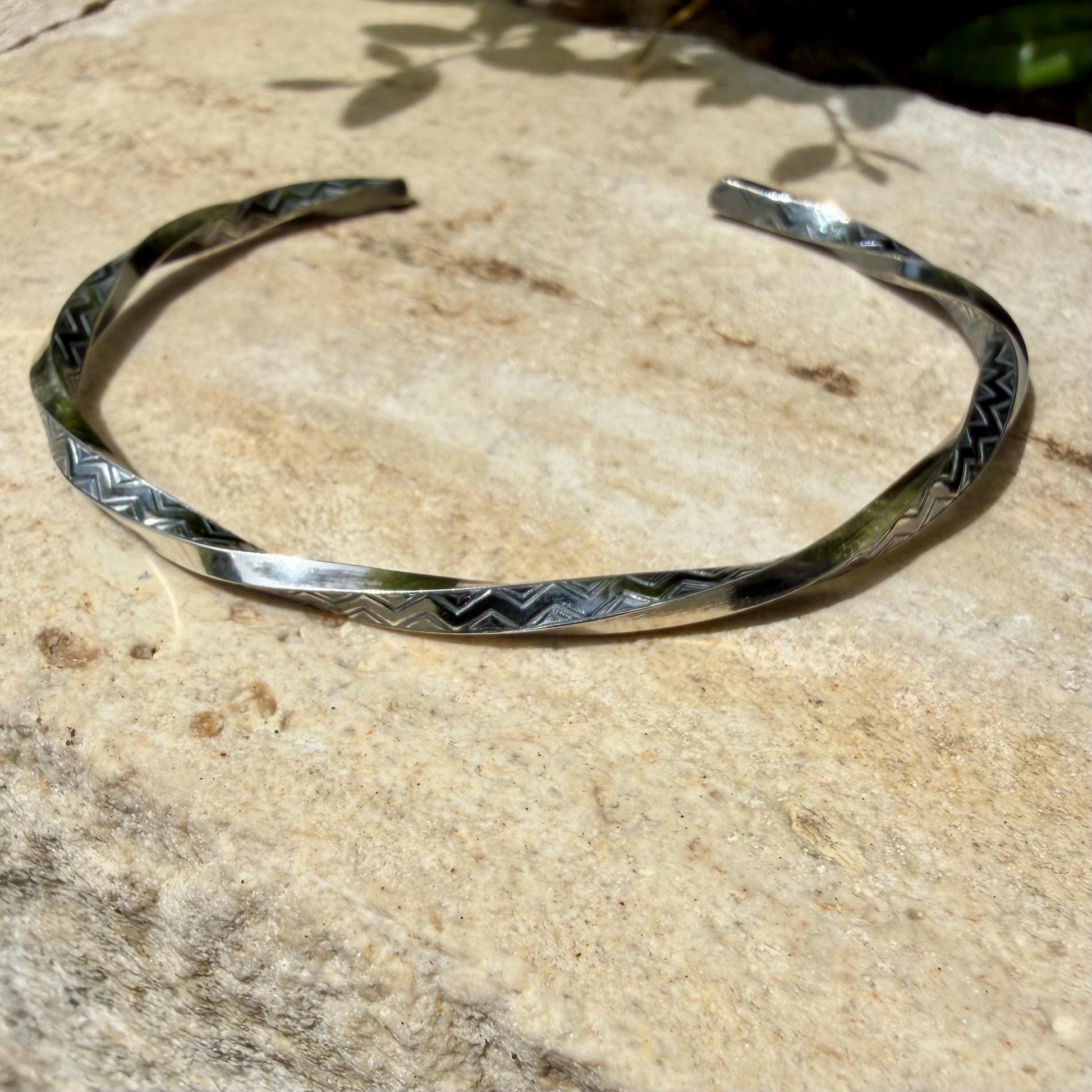 Sterling Silver Zig‑Zag Twist Cuff Bracelet • Oxidized Stacking Jewelry