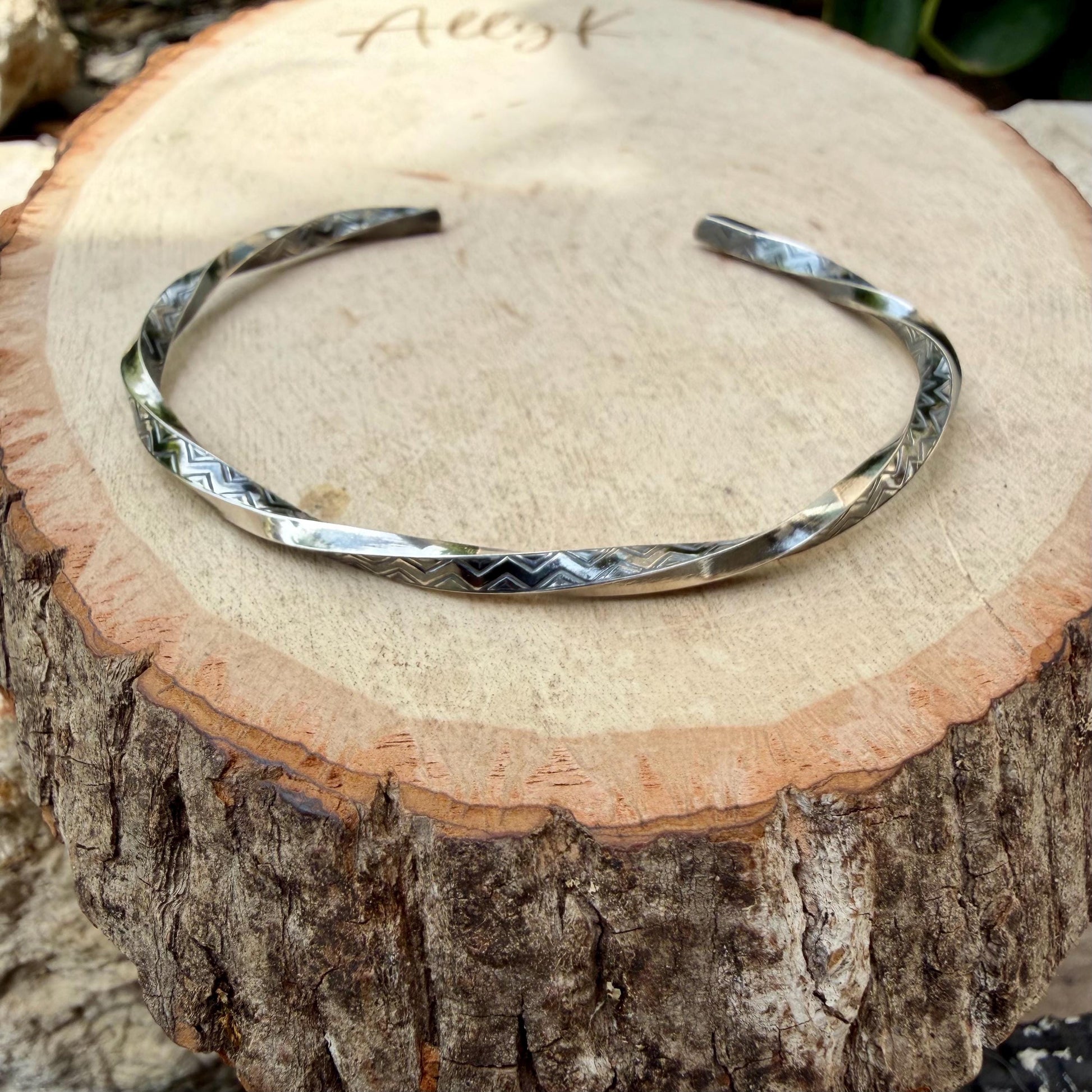 Sterling Silver Zig‑Zag Twist Cuff Bracelet • Oxidized Stacking Jewelry