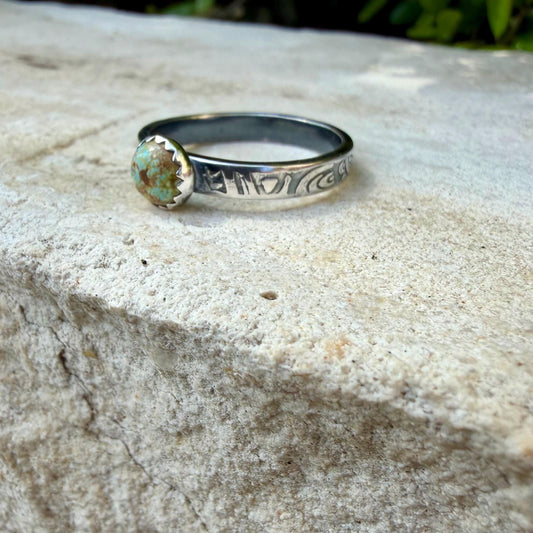 6mm Number 8 Turquoise Ring • Floral Sterling Silver Band • Southwest Jewelry