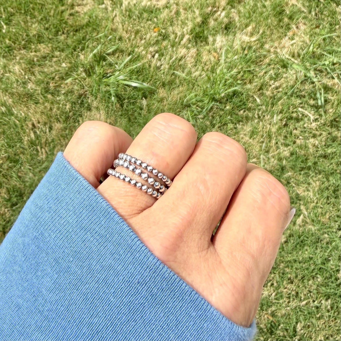 Sterling Silver Beaded Ring Stack • Set of Three • Minimalist Stacking Rings