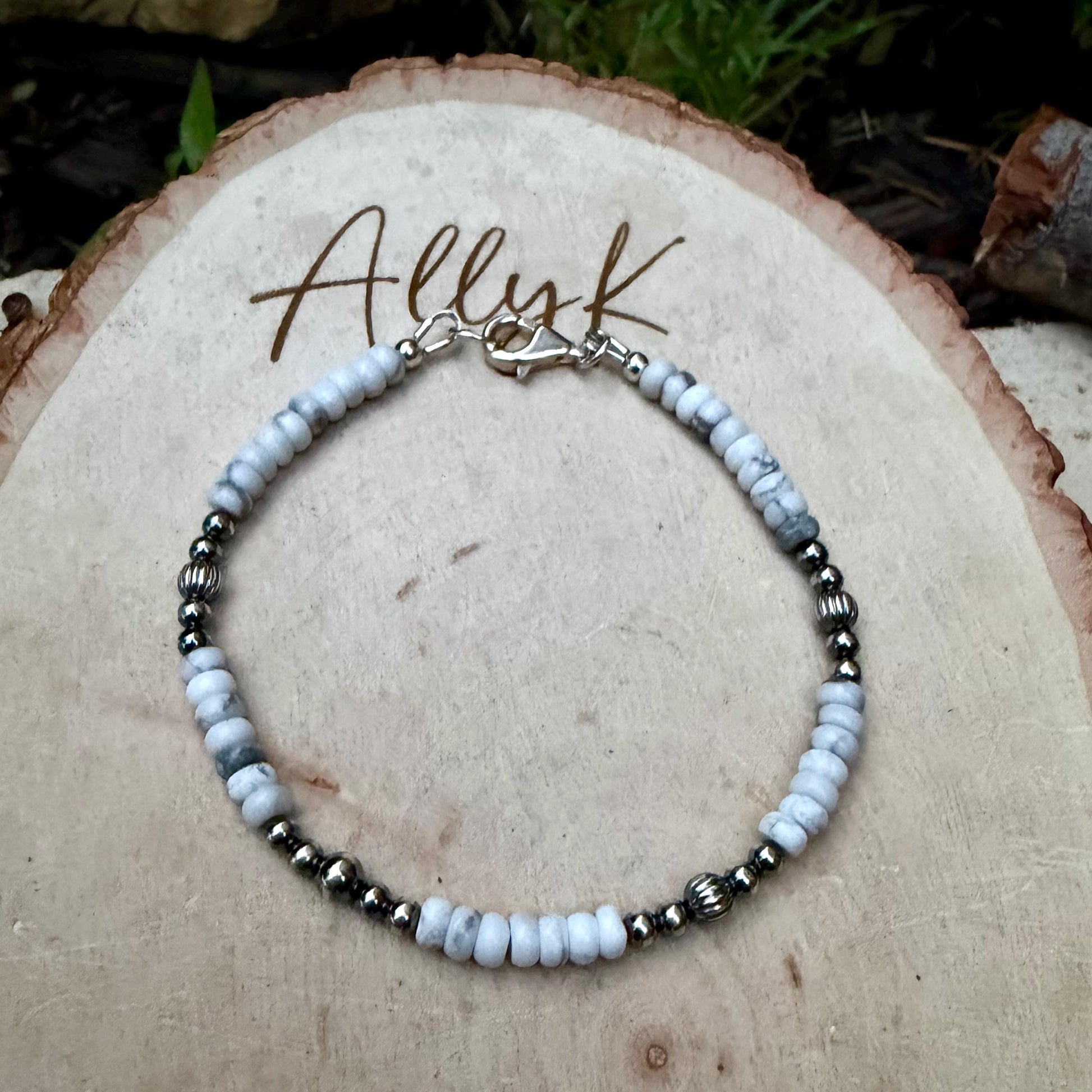Desert Pearl & White Howlite Bracelet • Sterling Silver Stacker • Southwestern Jewelry