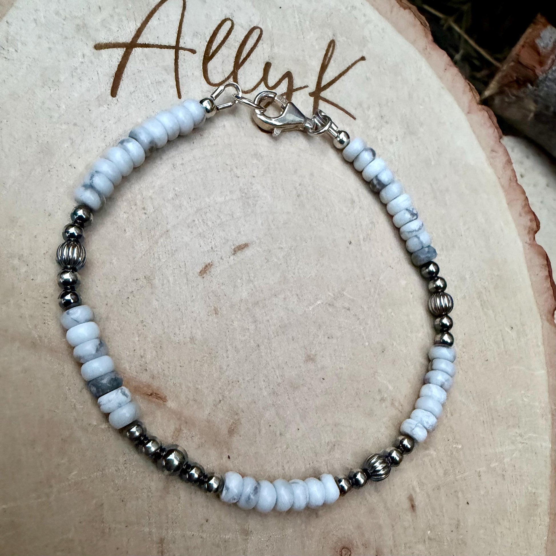 Desert Pearl & White Howlite Bracelet • Sterling Silver Stacker • Southwestern Jewelry