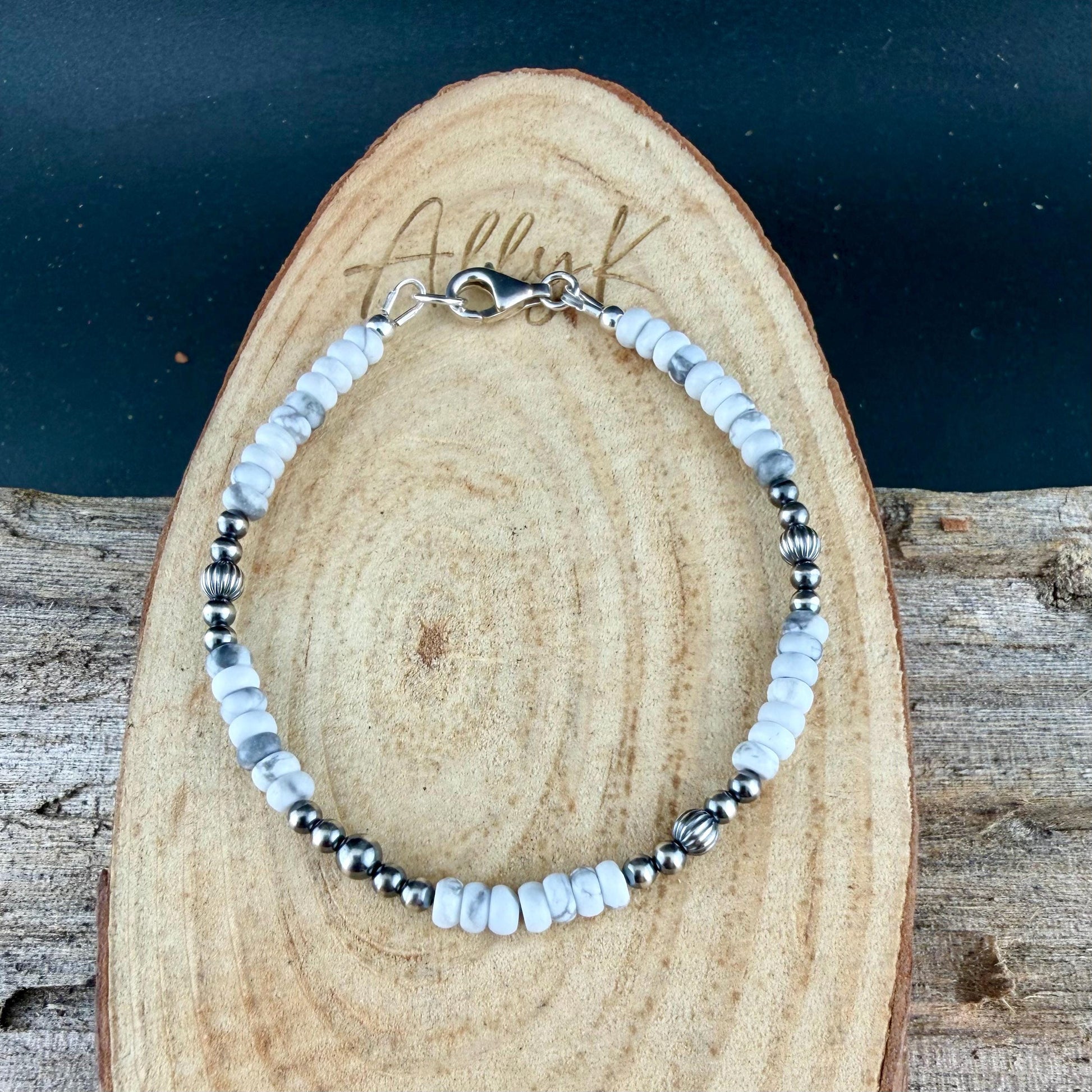Desert Pearl & White Howlite Bracelet • Sterling Silver Stacker • Southwestern Jewelry