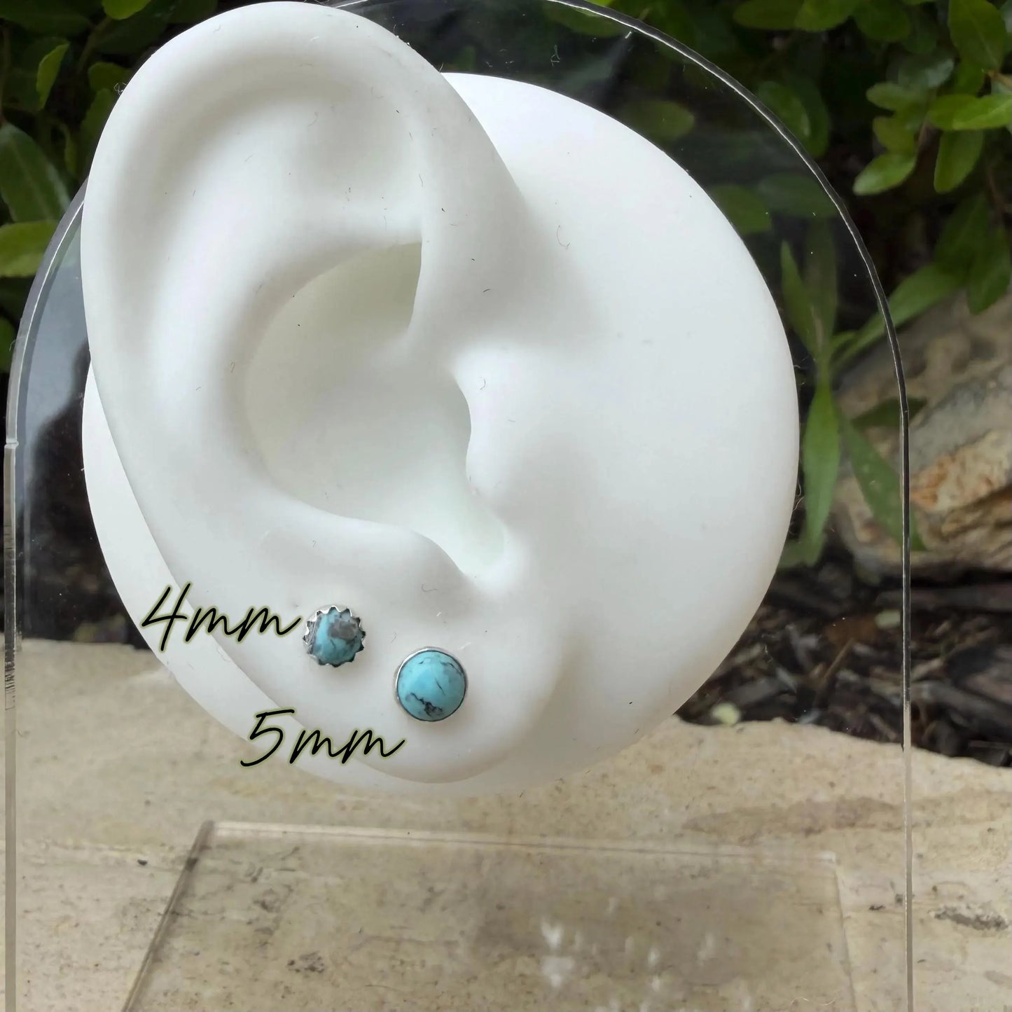 Kingman Turquoise Stud Earrings • Sterling Silver Posts • Smooth or Serrated Bezel (4mm or 5mm)