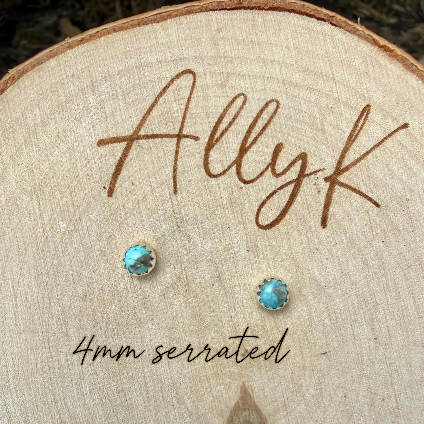 Kingman Turquoise Stud Earrings • Sterling Silver Posts • Smooth or Serrated Bezel (4mm or 5mm)