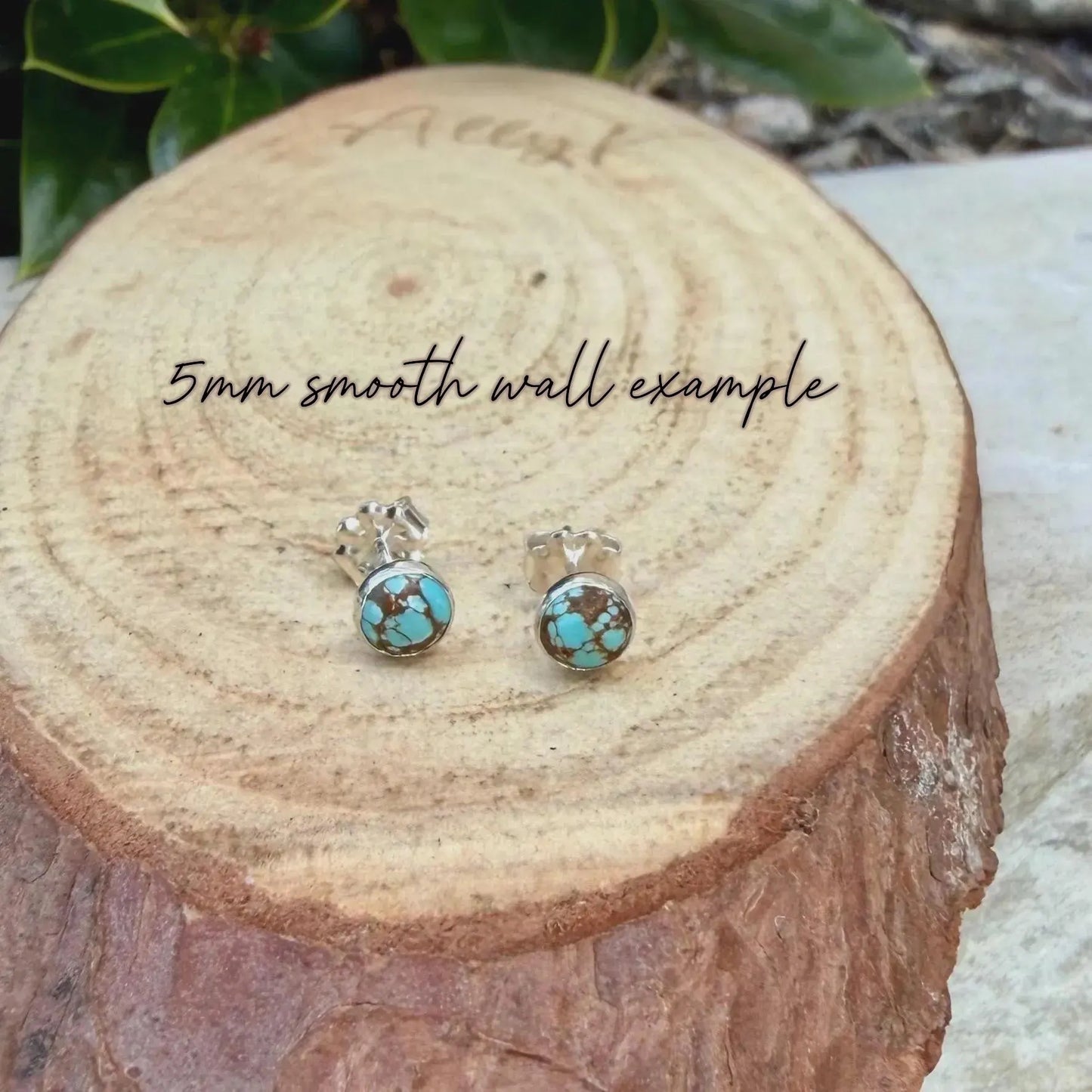 Number 8 Turquoise Stud Earrings • 4mm 5mm 6mm • Sterling Silver Bezel Studs