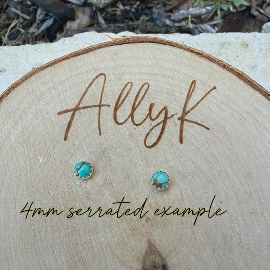 Number 8 Turquoise Stud Earrings • 4mm 5mm 6mm • Sterling Silver Bezel Studs