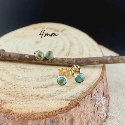 14k Gold Filled Kingman Turquoise Stud Earrings • 4mm 5mm 6mm • Sterling Silver Bezel