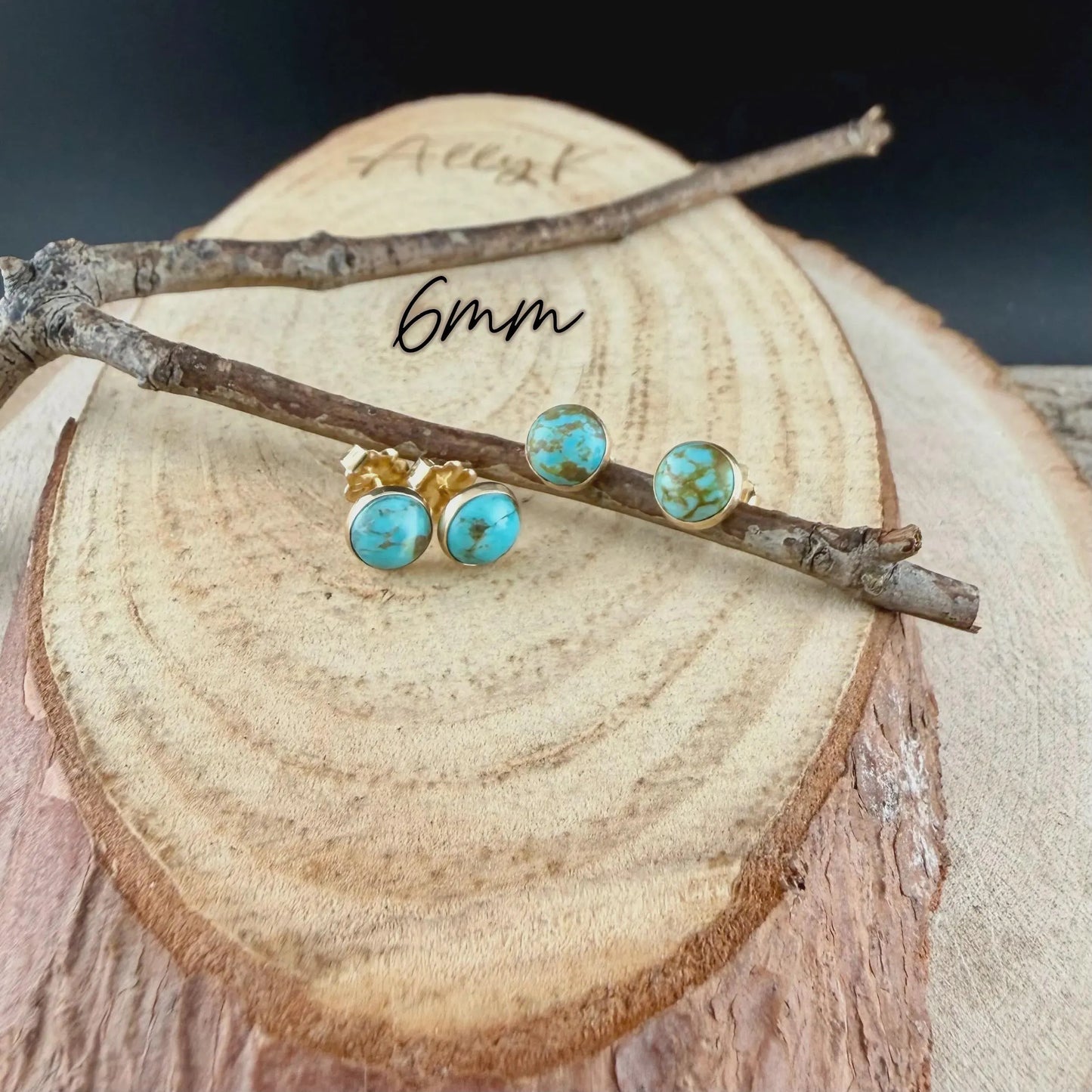 14k Gold Filled Kingman Turquoise Stud Earrings • 4mm 5mm 6mm • Sterling Silver Bezel