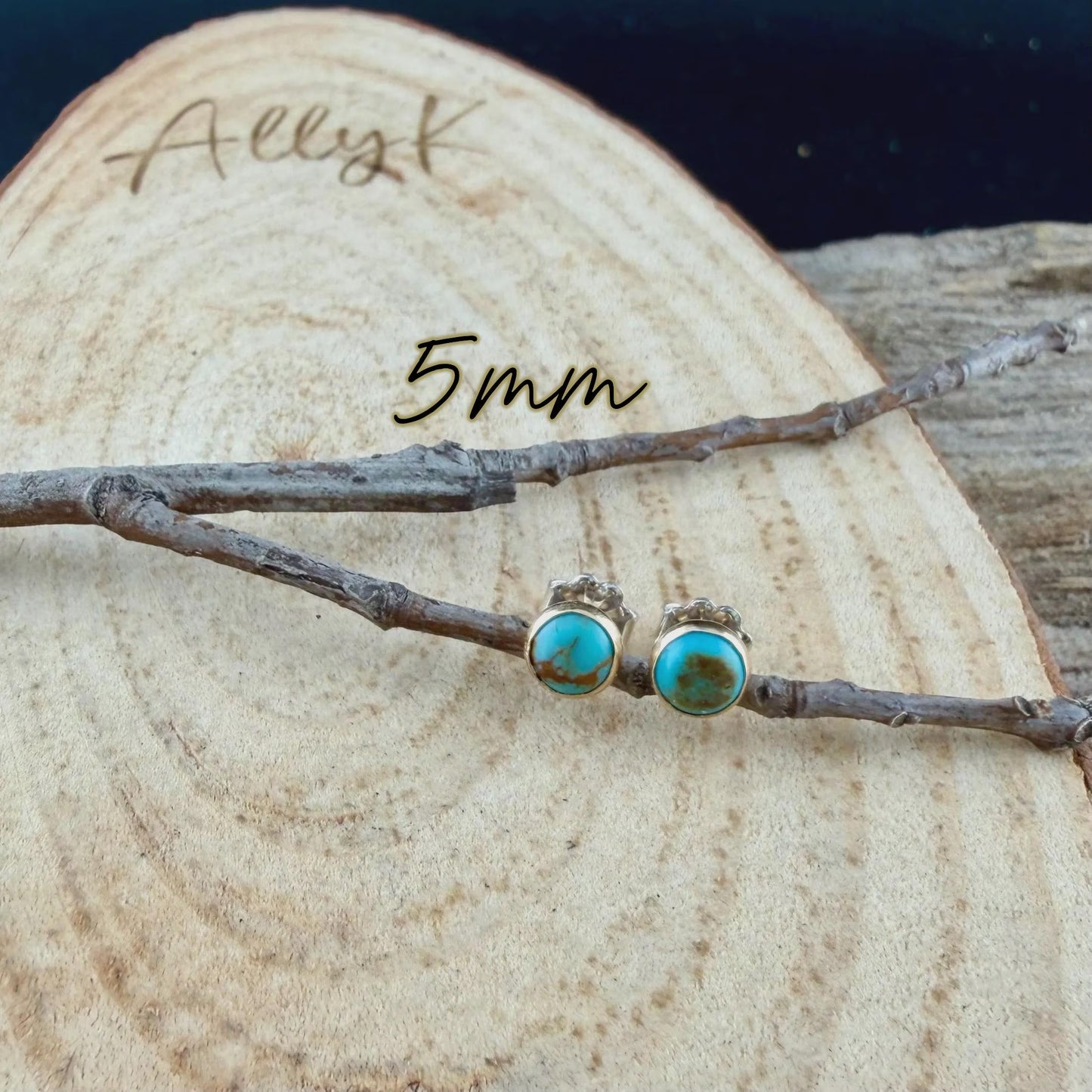 14k Gold Filled Kingman Turquoise Stud Earrings • 4mm 5mm 6mm • Sterling Silver Bezel