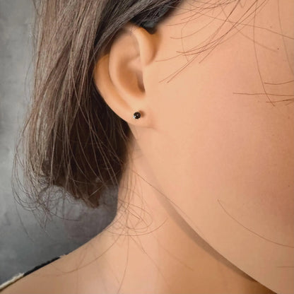 Onyx Stud Earrings • Sterling Silver • 3mm 4mm 6mm • Smooth or Serrated Bezel