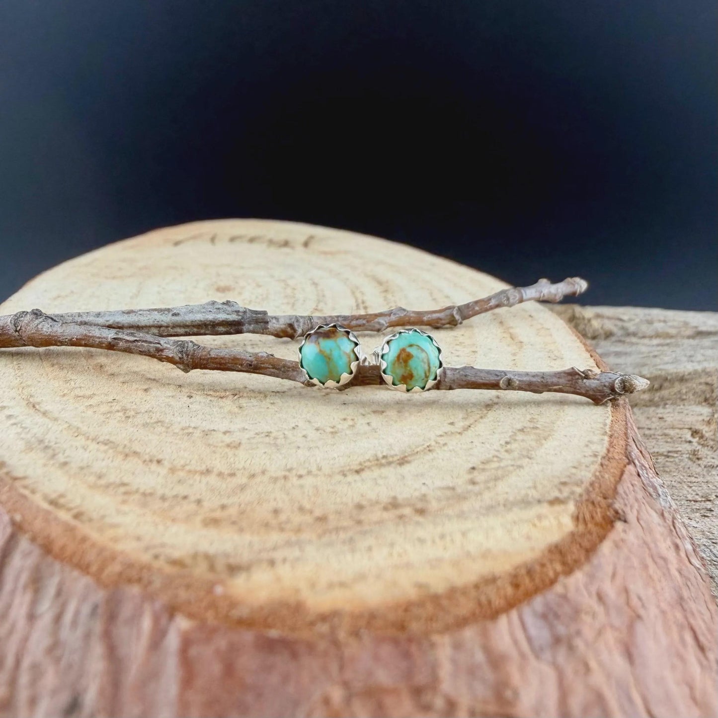 Kingman Turquoise Stud Earrings • Sterling Silver • 4mm 5mm 6mm • Smooth or Serrated Bezel