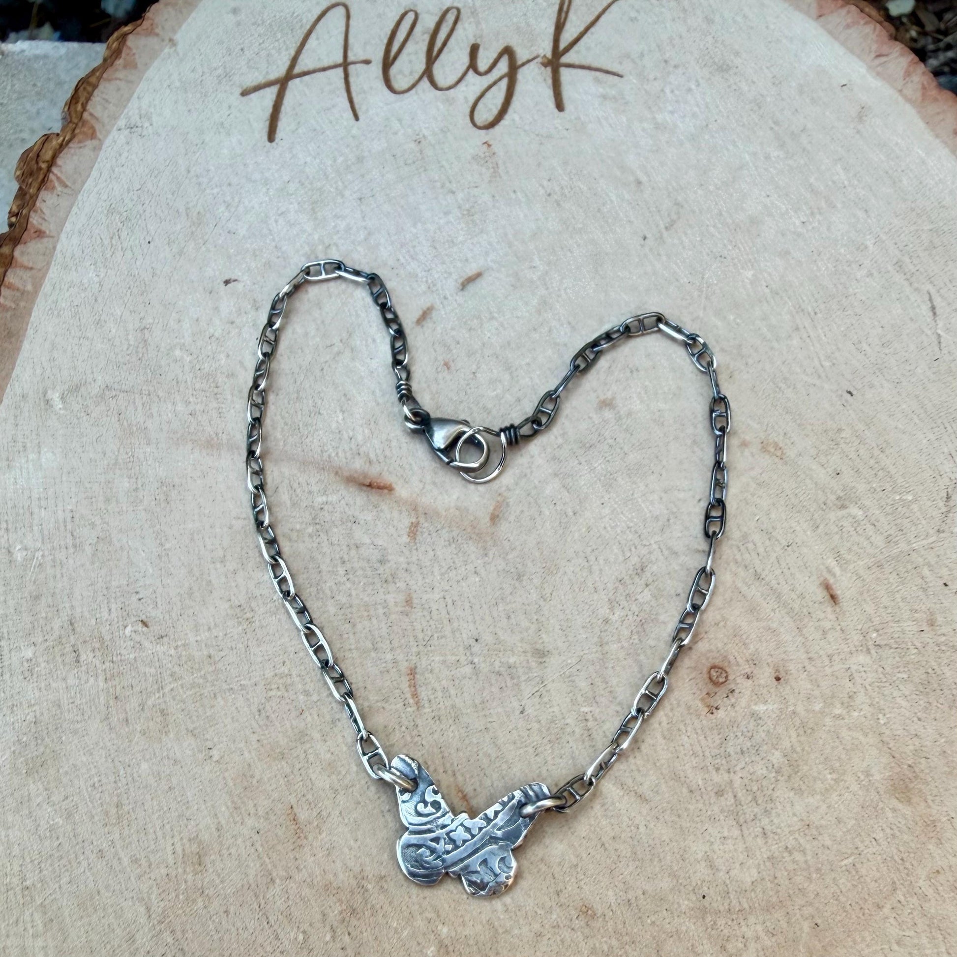 Sterling Silver Butterfly Anklet • Handmade Oxidized Southwest Dainty Ankle Bracelet