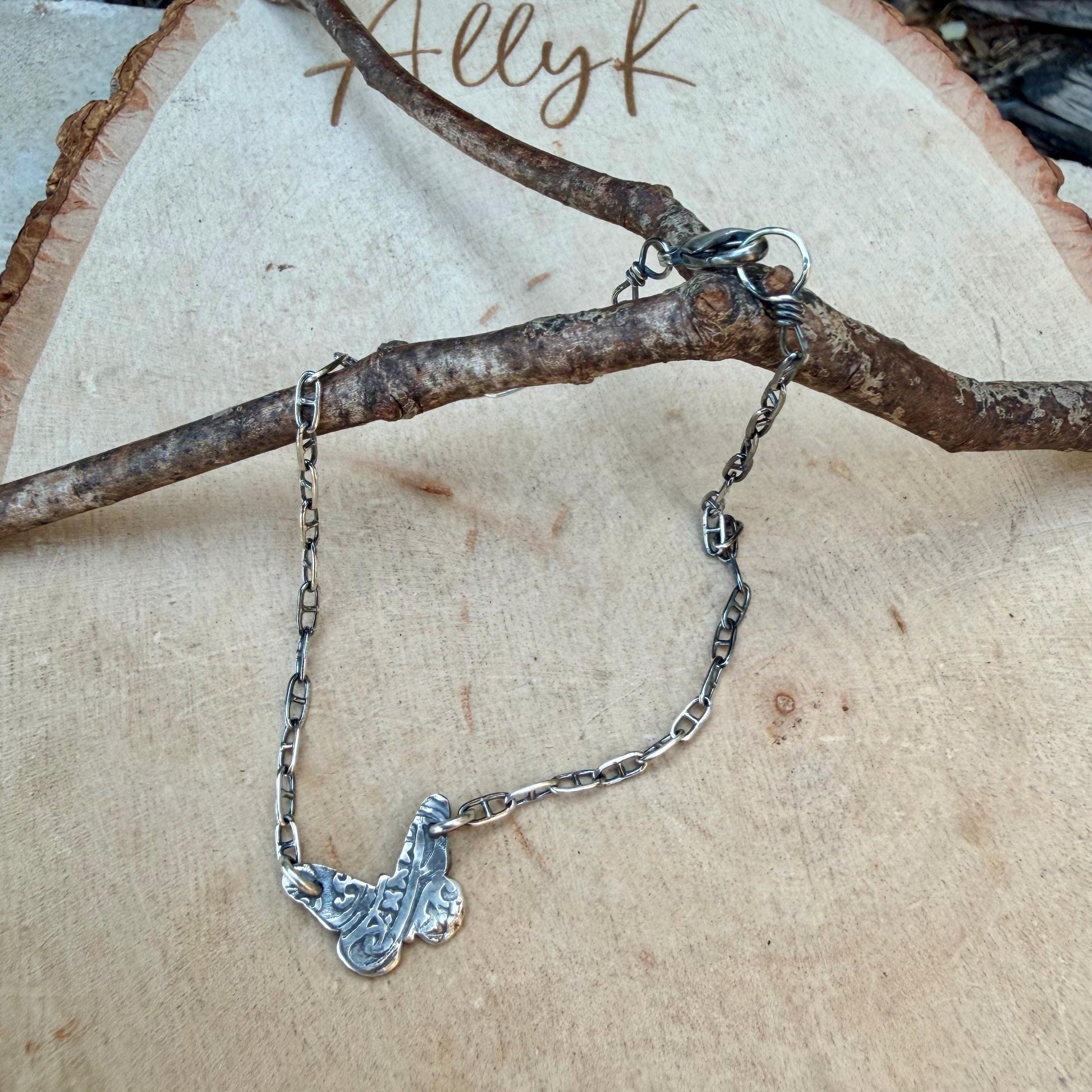 Sterling Silver Butterfly Anklet • Handmade Oxidized Southwest Dainty Ankle Bracelet