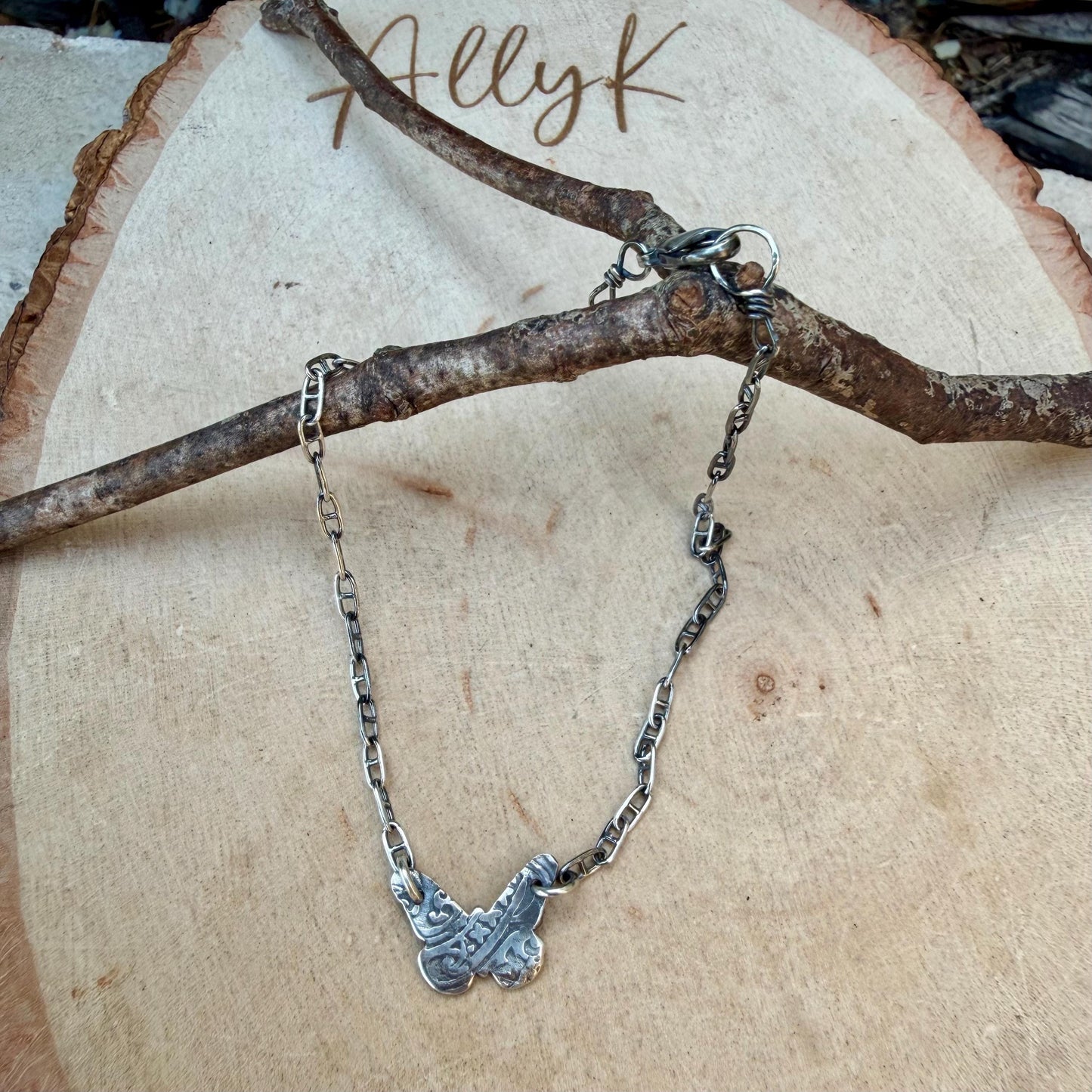 Sterling Silver Butterfly Anklet • Handmade Oxidized Southwest Dainty Ankle Bracelet