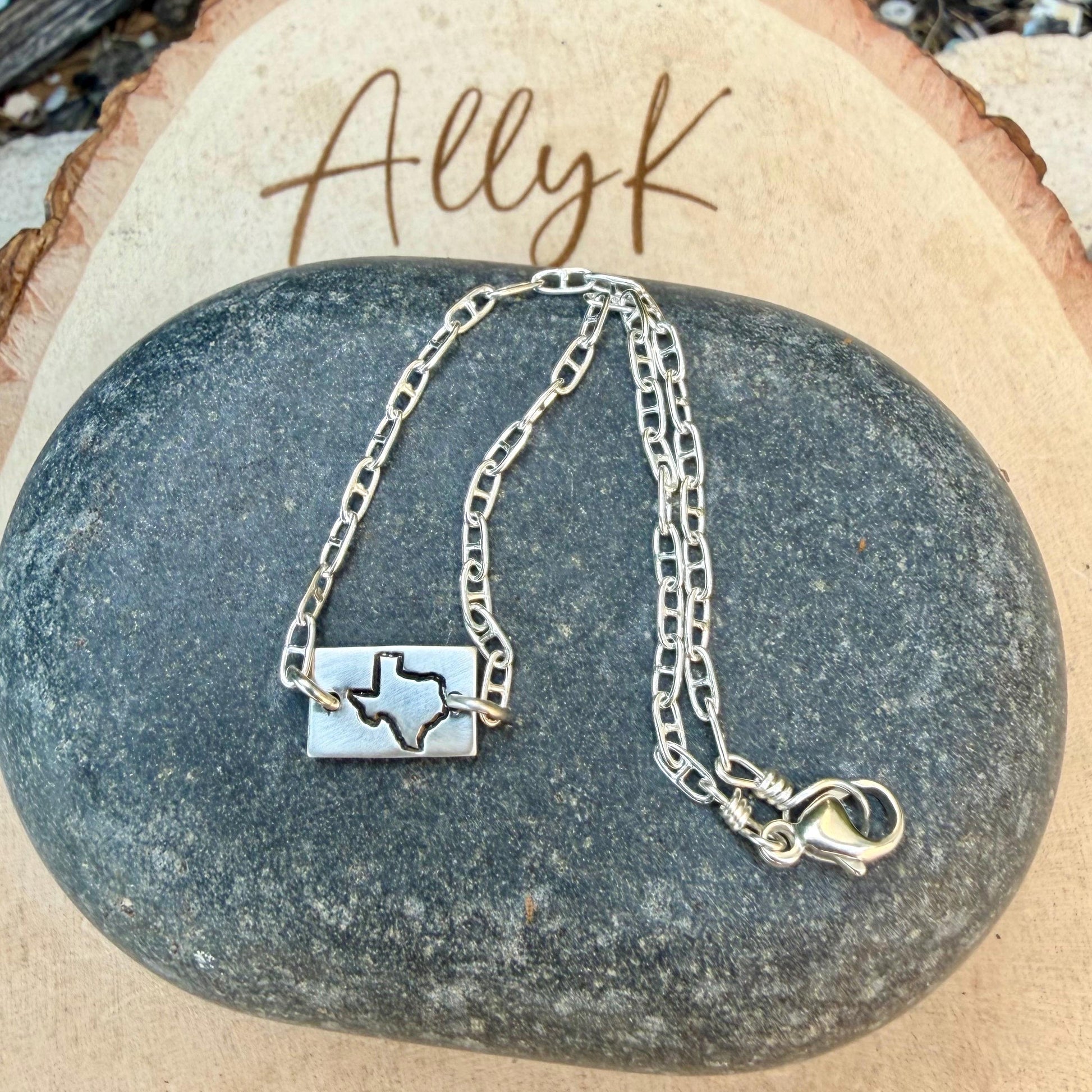 Sterling Silver Texas Bracelet • Handmade Embossed State Charm • Southwest Jewelry