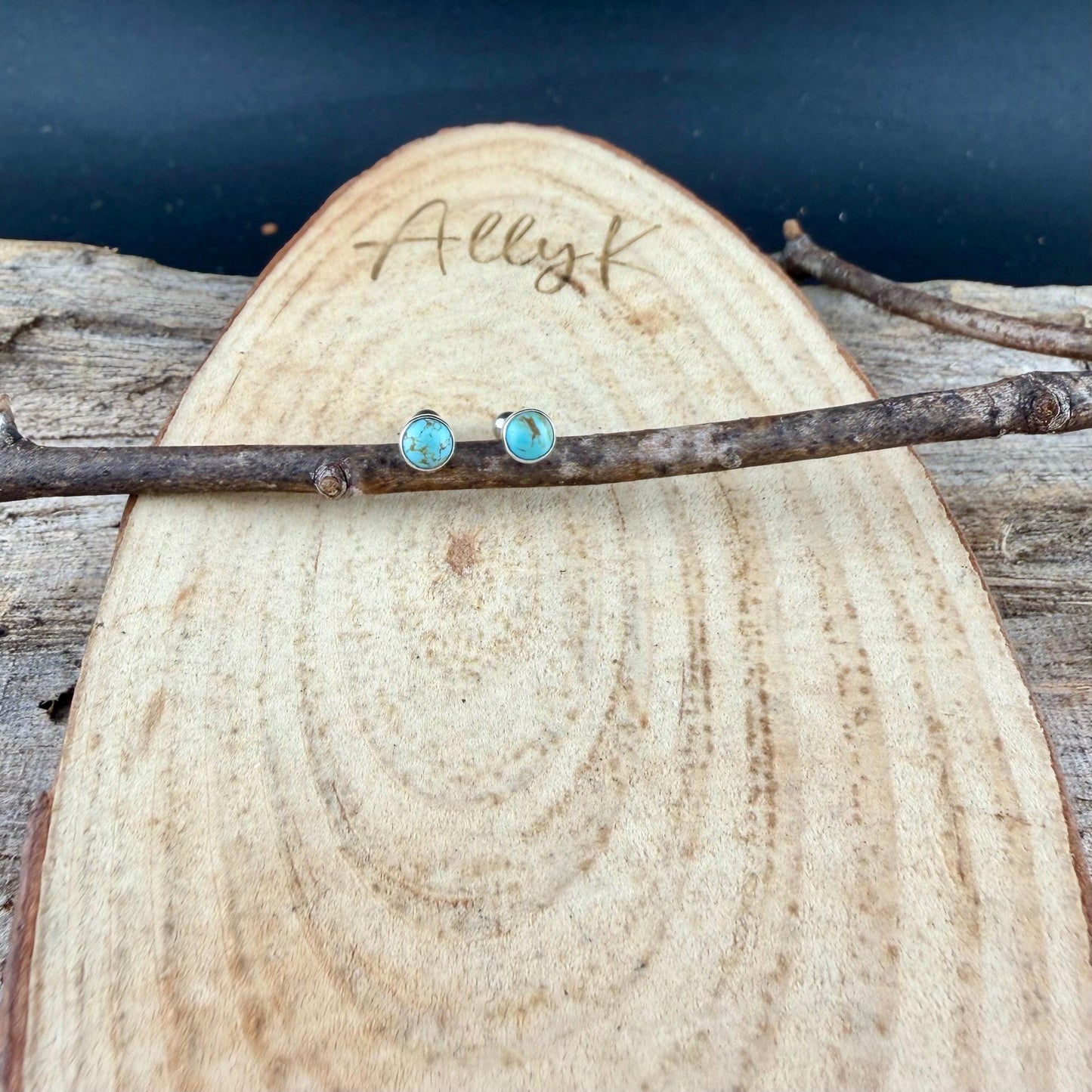 Number 8 Turquoise Cabochon Studs • Screw-Back Labret Earrings • 16g 18g 20g Options