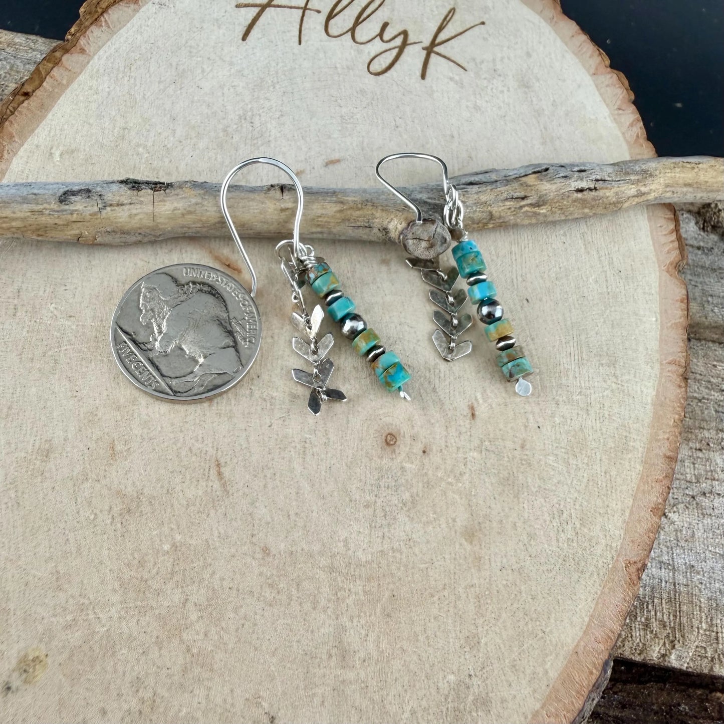 Desert Pearl & Kingman Turquoise Earrings • Sterling Silver Chevron Chain Jewelry