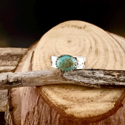 Sterling Silver Kingman Turquoise Ring • Wide Band • Hammered or Smooth Finish
