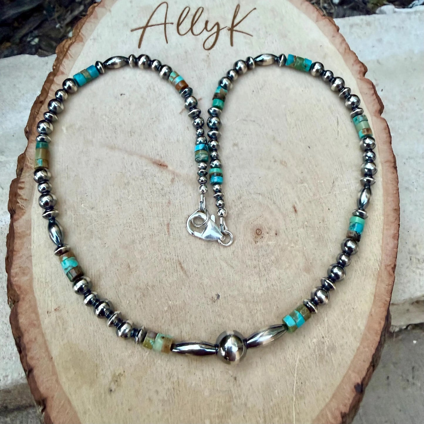 Desert Pearl & Kingman Turquoise Choker Necklace • Sterling Silver Southwest Style