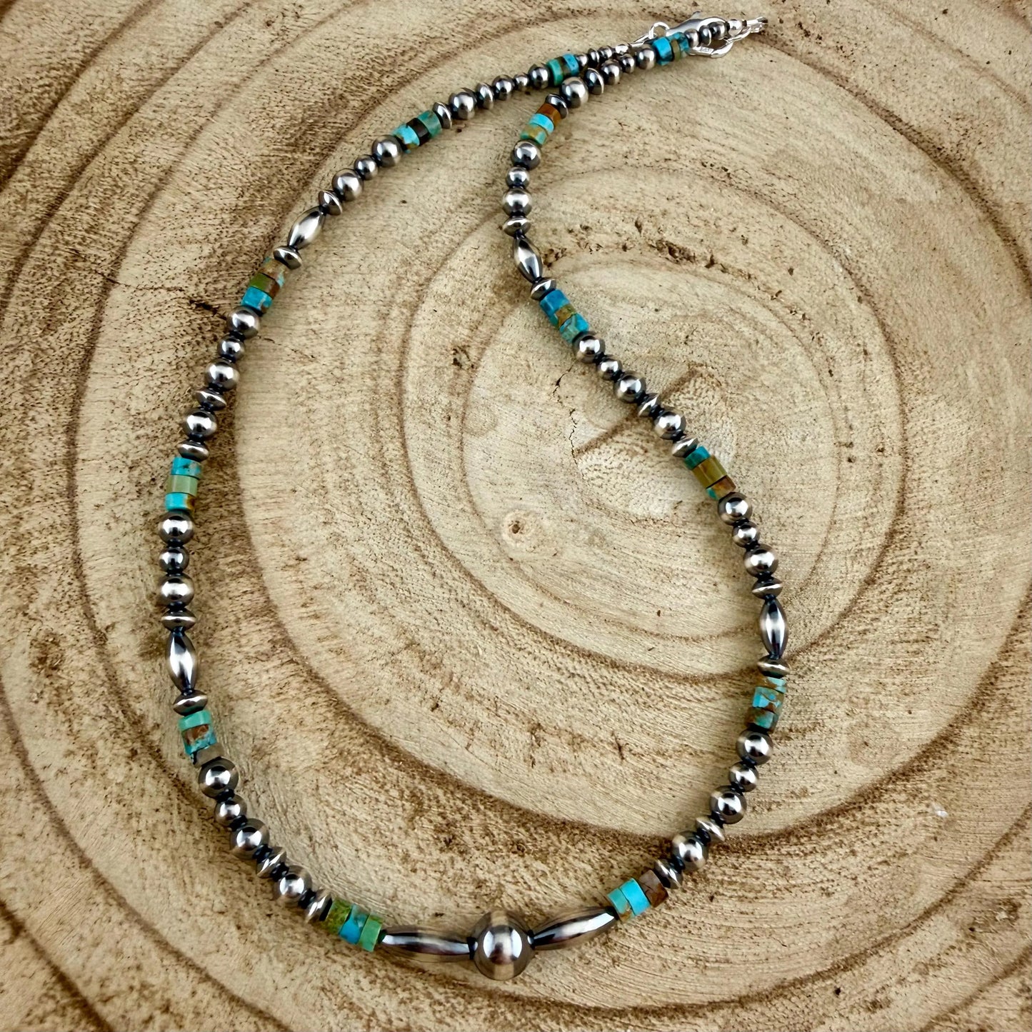 Desert Pearl & Kingman Turquoise Choker Necklace • Sterling Silver Southwest Style