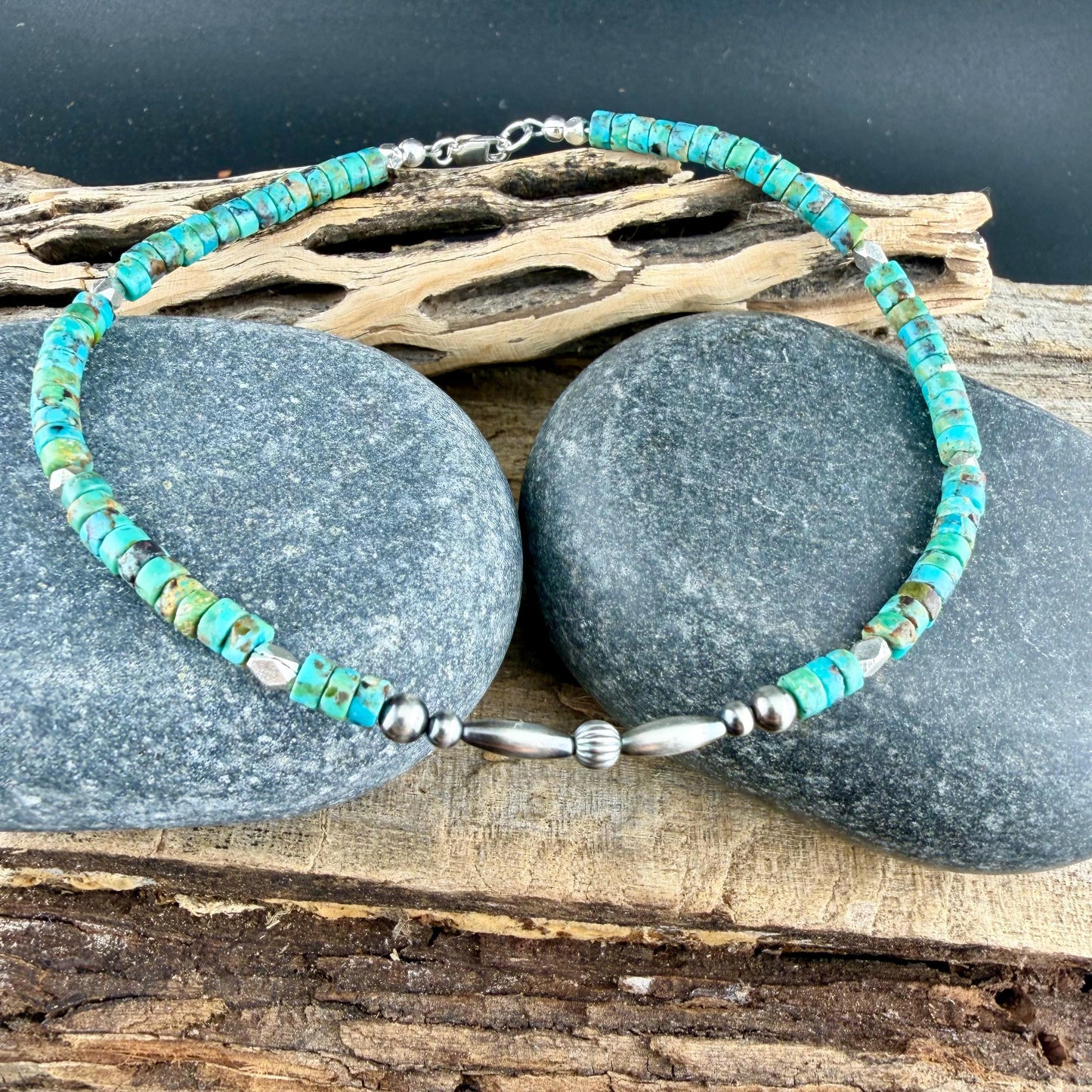 Sterling Silver Desert Pearl Anklet • Turquoise Heishi • Southwest Jewelry