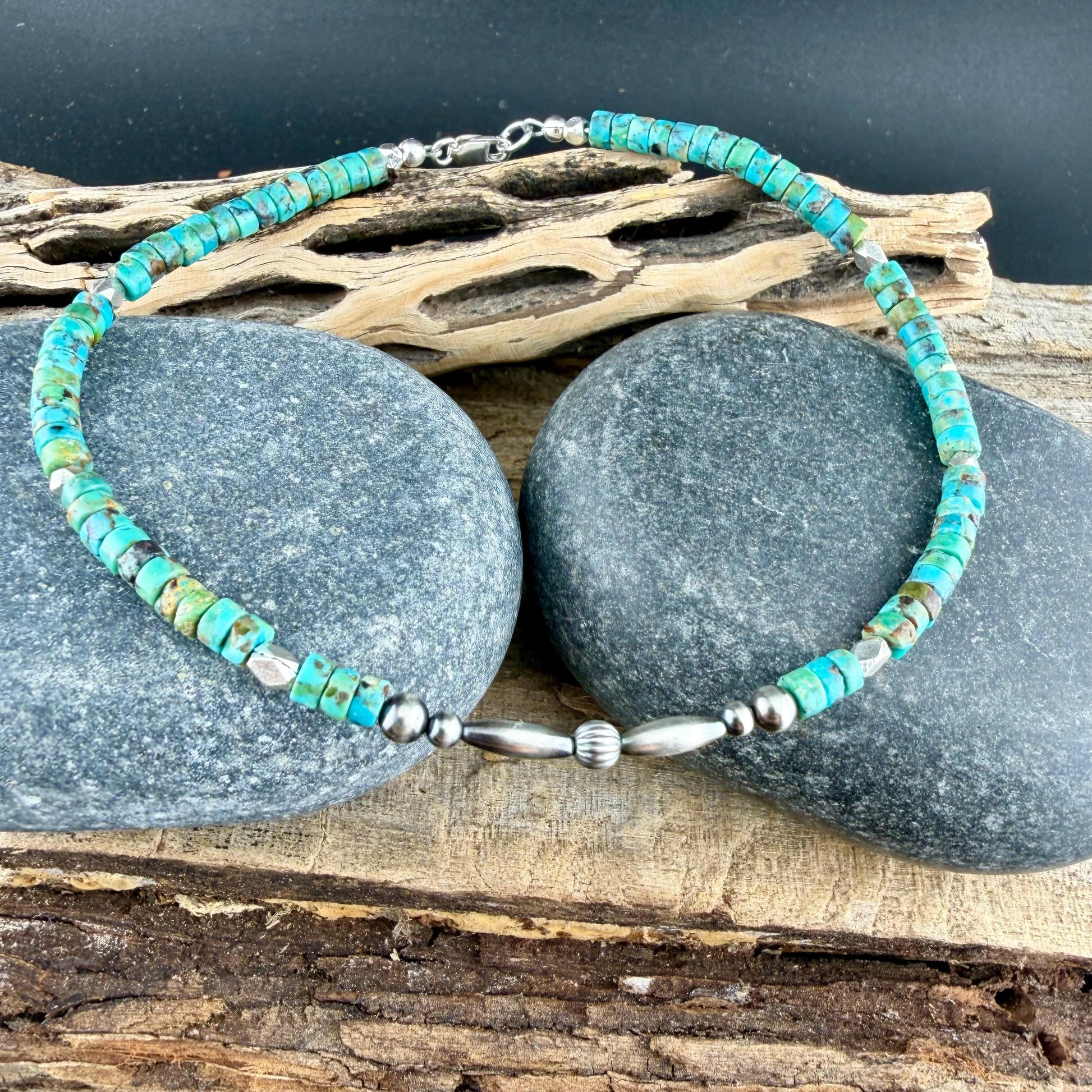 Sterling Silver Desert Pearl Anklet • Turquoise Heishi • Southwest Jewelry