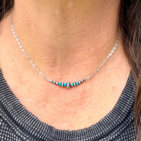 Arizona Turquoise Bar Necklace with Desert Pearls | Sterling Silver Southwestern Jewelry
