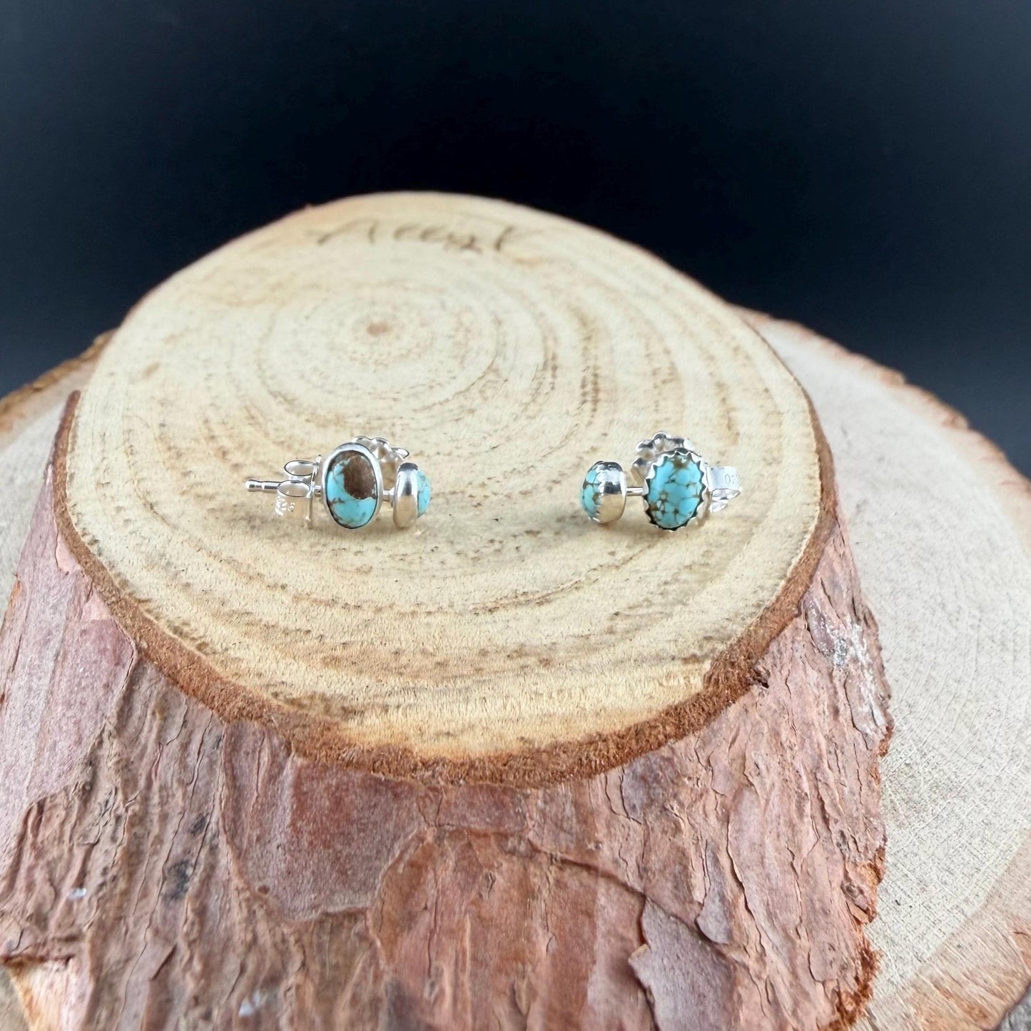 4×6mm Turquoise Stud Earrings Sterling Silver • Number 8 Turquoise Cabochon Posts