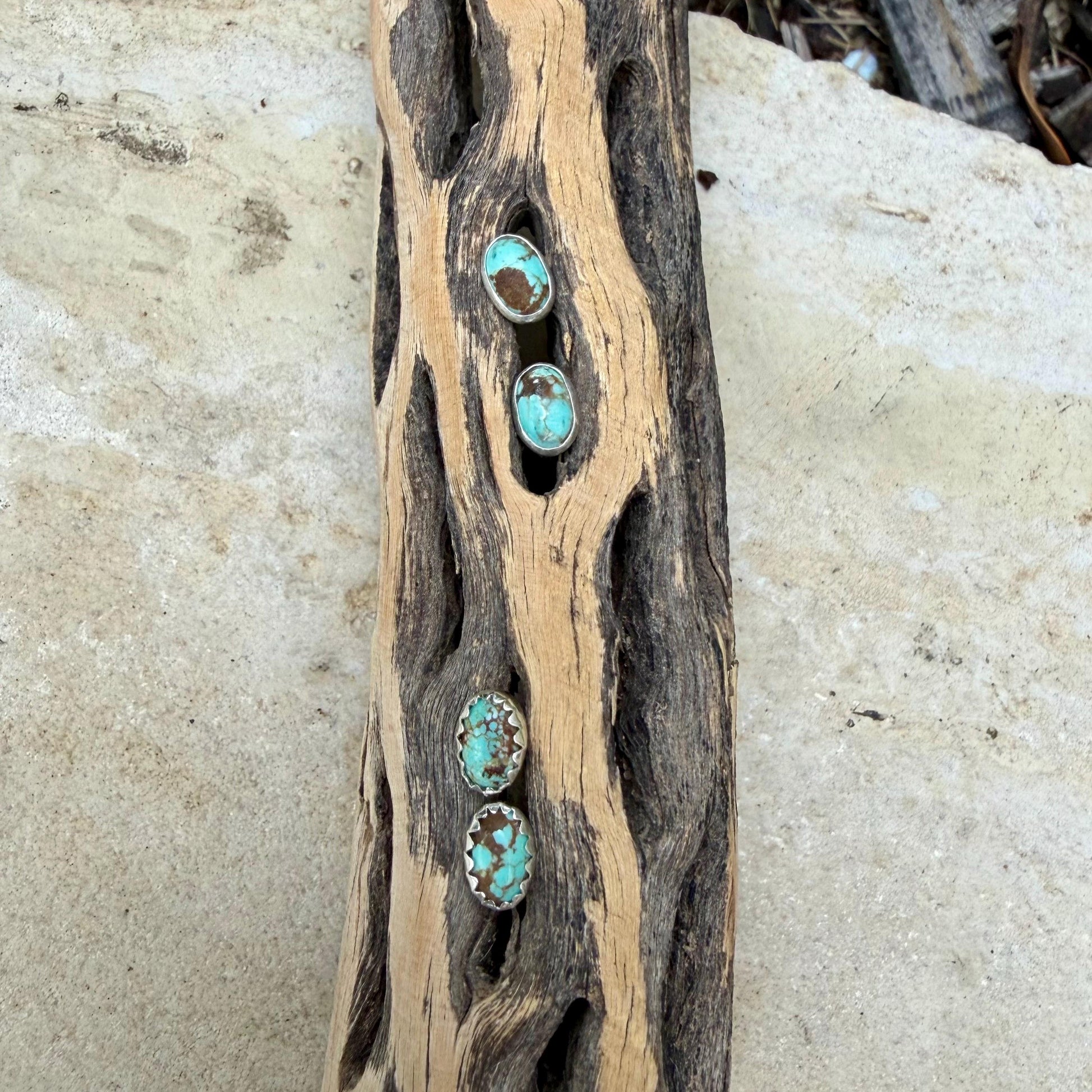 4×6mm Turquoise Stud Earrings Sterling Silver • Number 8 Turquoise Cabochon Posts