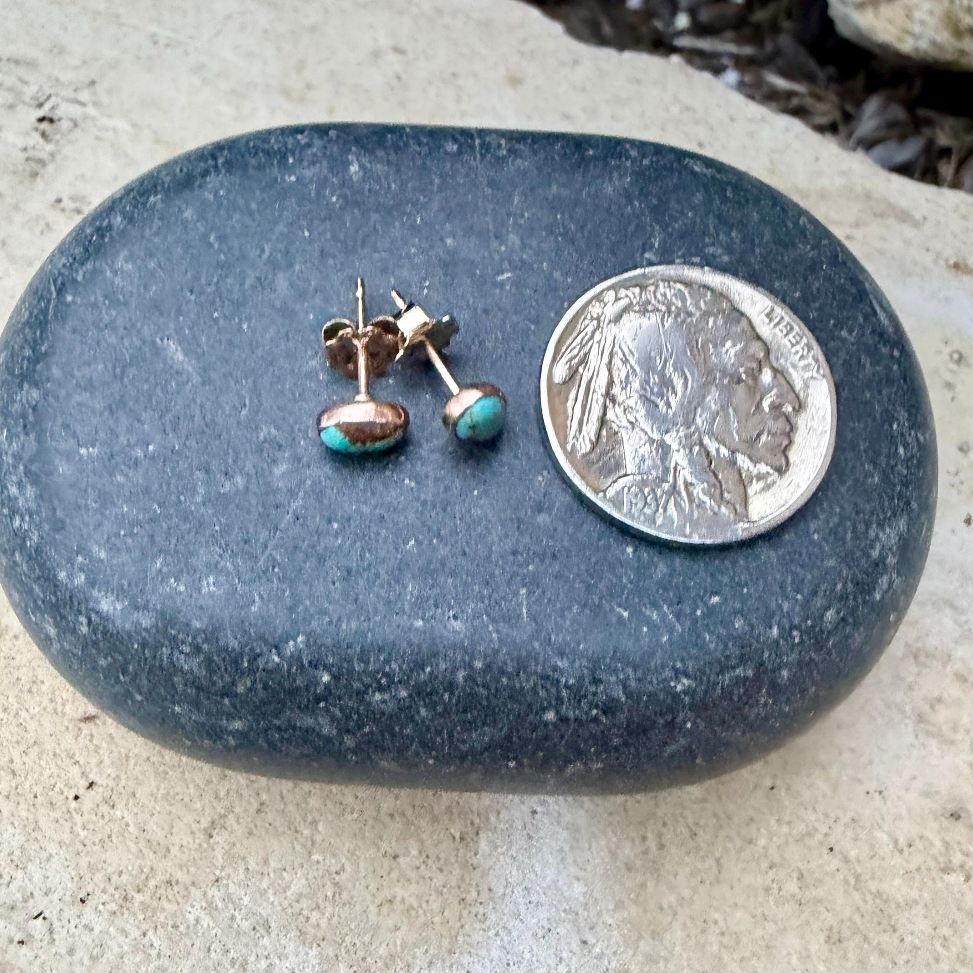 14k Gold Filled Number 8 Turquoise Stud Earrings • 4×6mm Oval Posts
