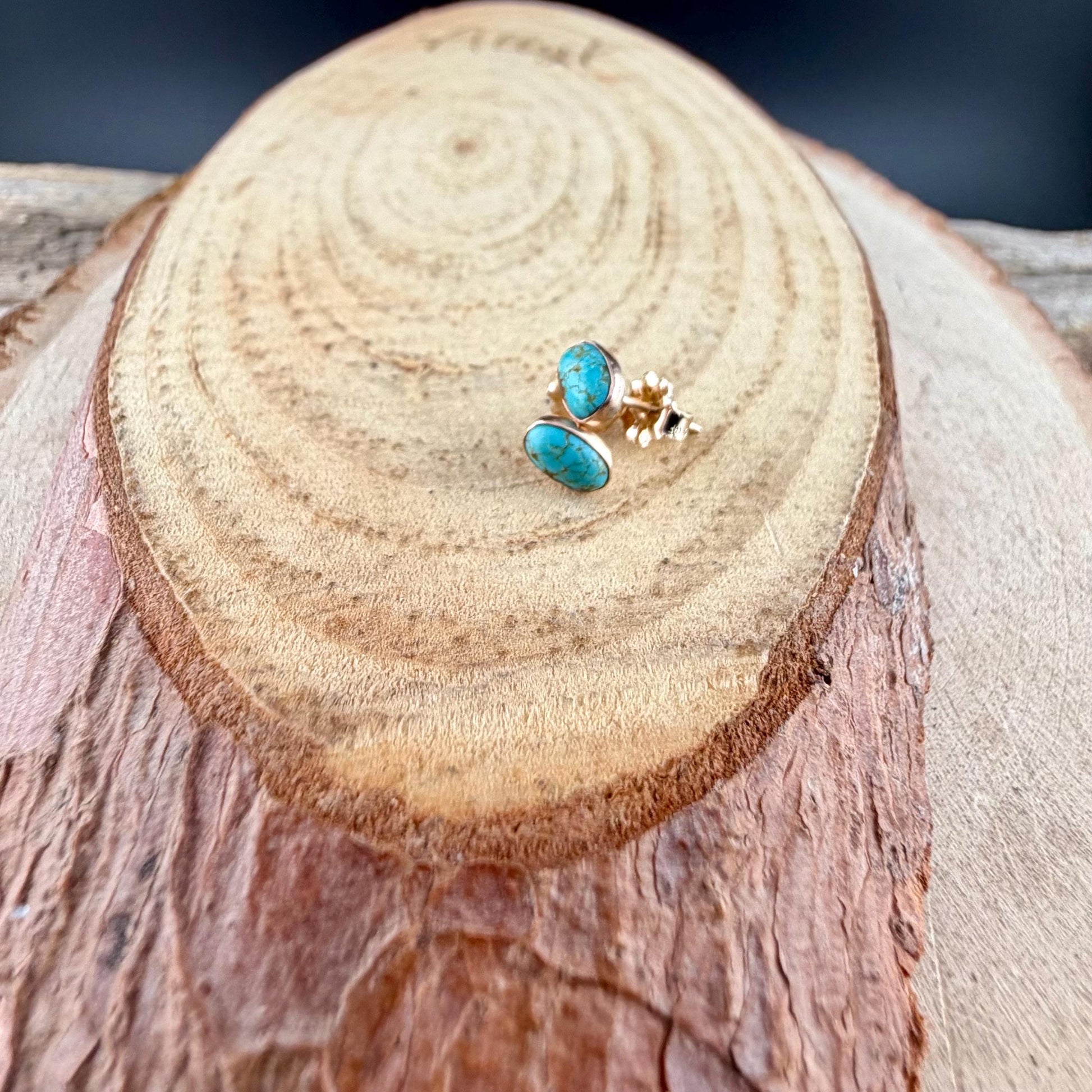 14k Gold Filled Number 8 Turquoise Stud Earrings • 4×6mm Oval Posts