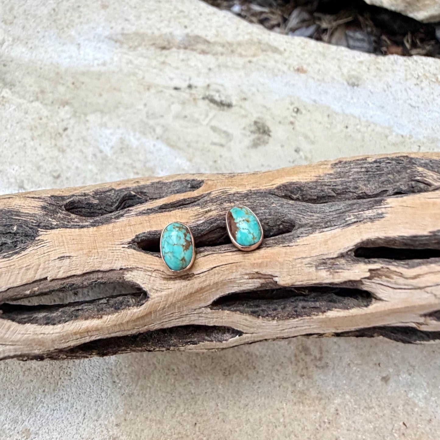 14k Gold Filled Number 8 Turquoise Stud Earrings • 4×6mm Oval Posts