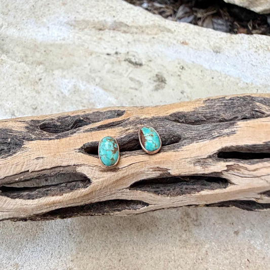 14k Gold Filled Number 8 Turquoise Stud Earrings • 4×6mm Oval Posts