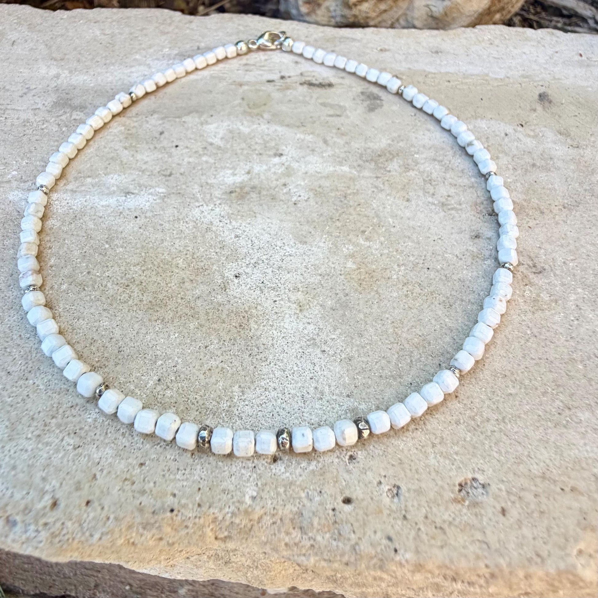 White Dolomite Anklet • 2.6mm Micro Beads • Sterling Silver Dainty Ankle Bracelet