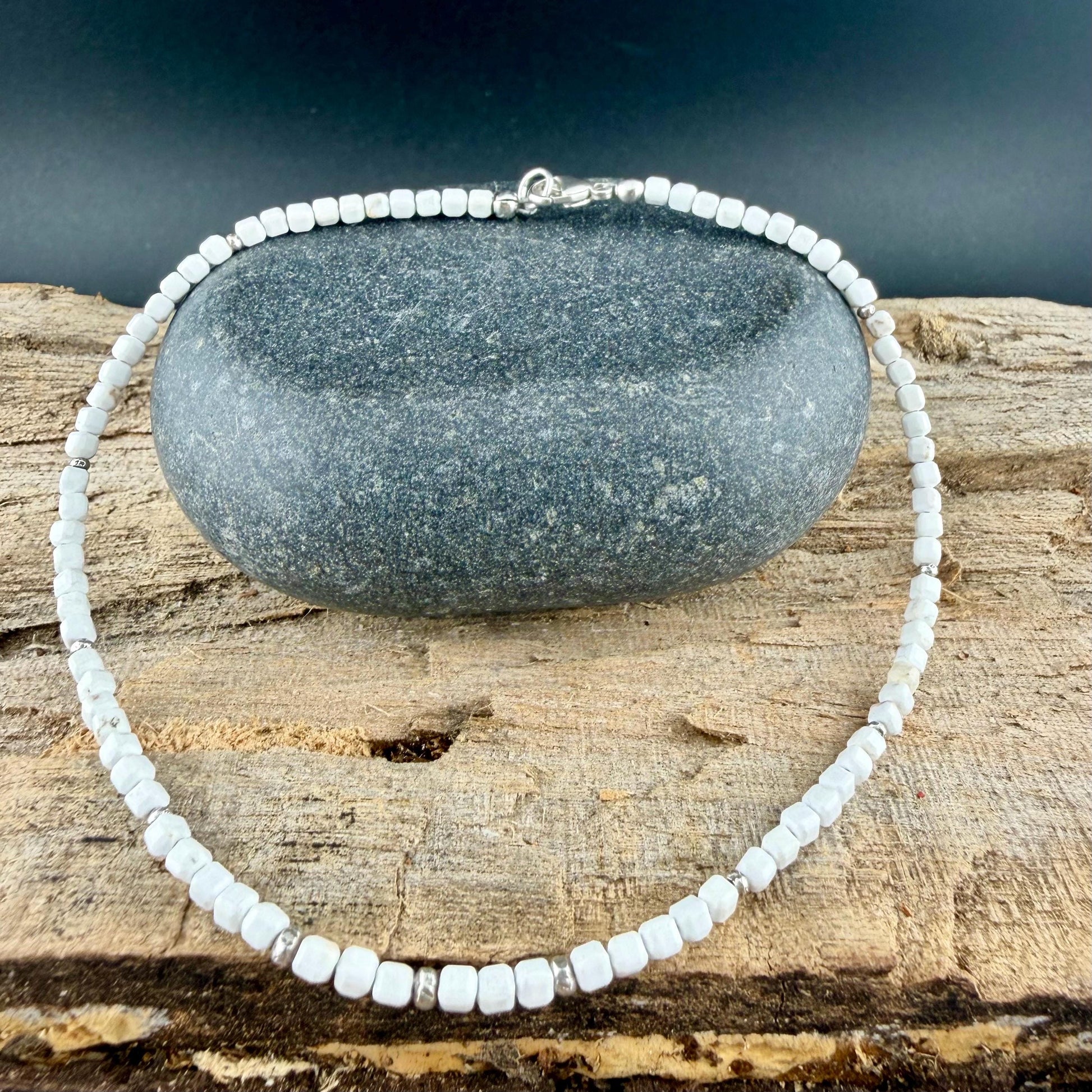 White Dolomite Anklet • 2.6mm Micro Beads • Sterling Silver Dainty Ankle Bracelet