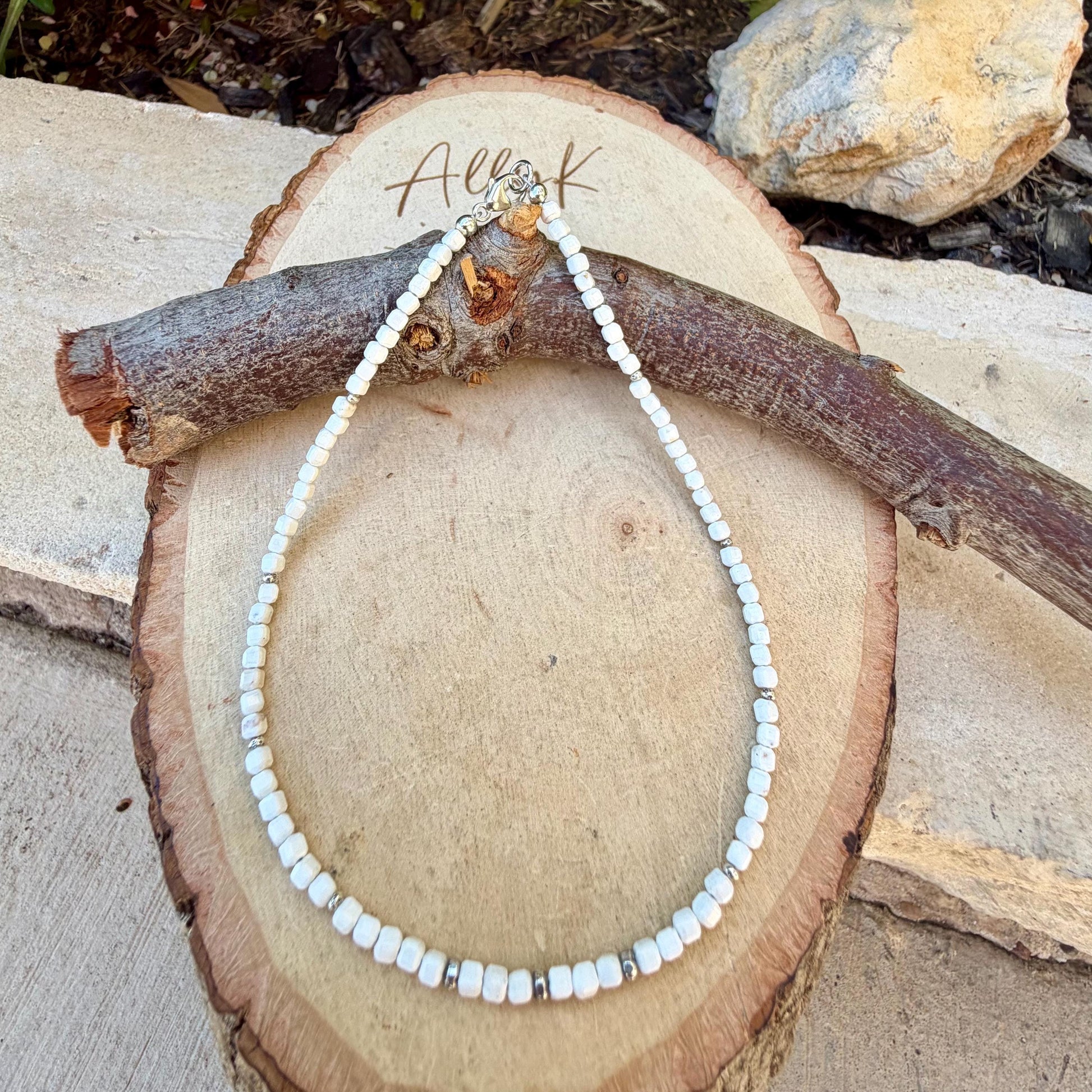 White Dolomite Anklet • 2.6mm Micro Beads • Sterling Silver Dainty Ankle Bracelet