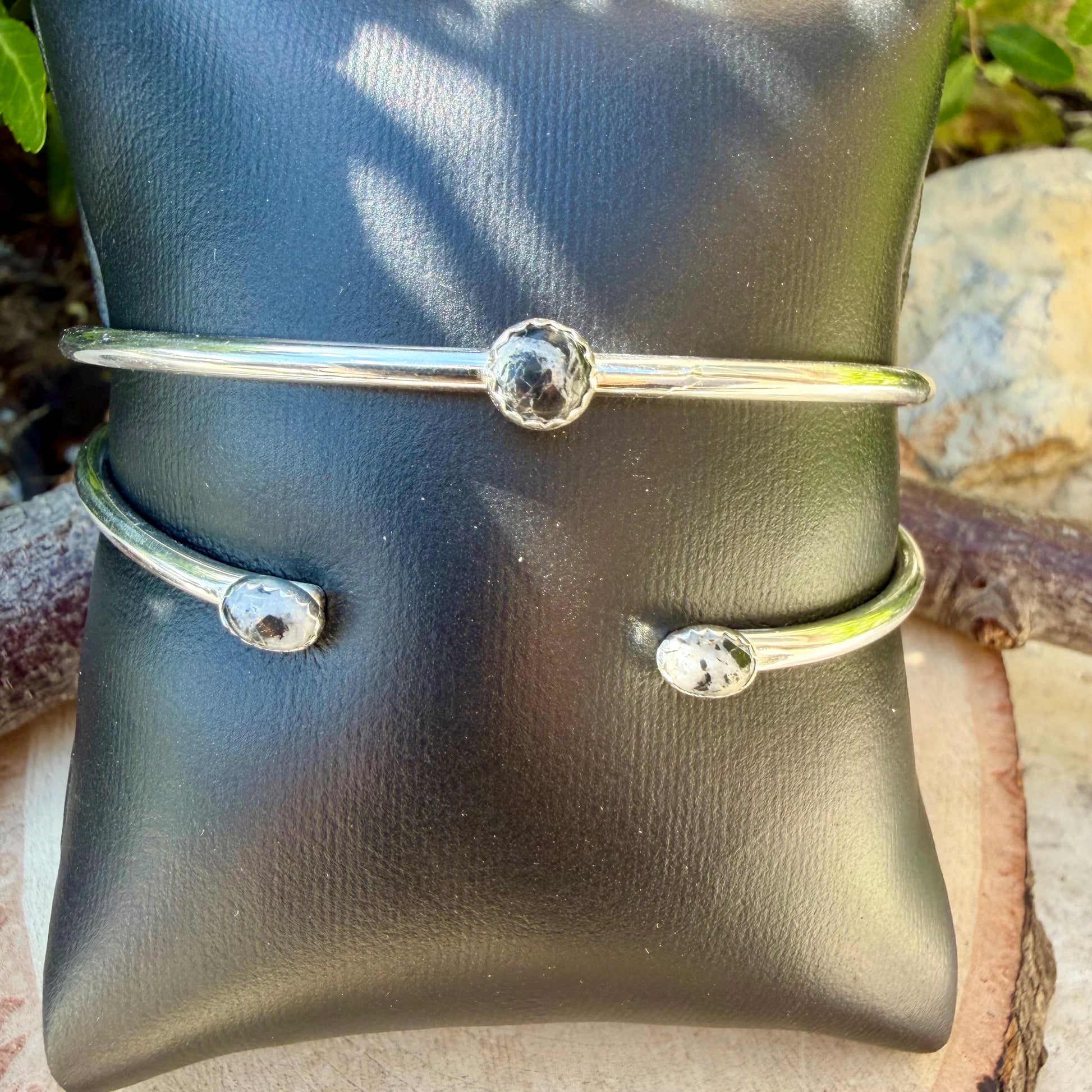 White Buffalo Turquoise Cuff Set of 2 • Handmade Adjustable Sterling Silver Bracelets
