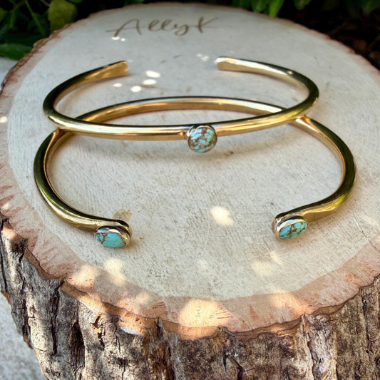 Brass Number 8 Turquoise Rustic Cuff Set of 2 • Hand‑Forged Adjustable Stack