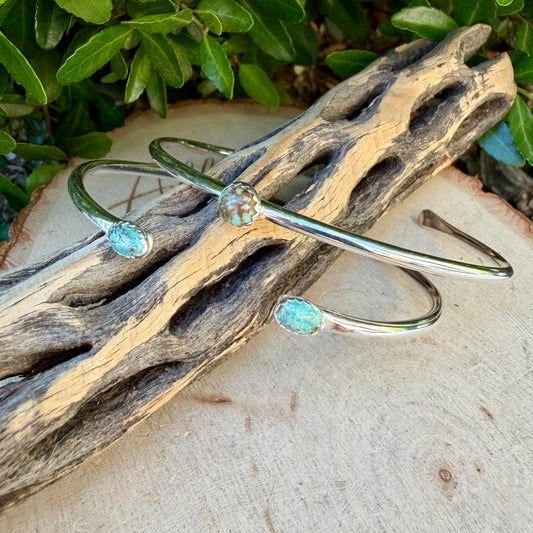 Sterling Number 8 Turquoise Cuff Bracelet Set • Hand‑Forged Two‑Piece Stack