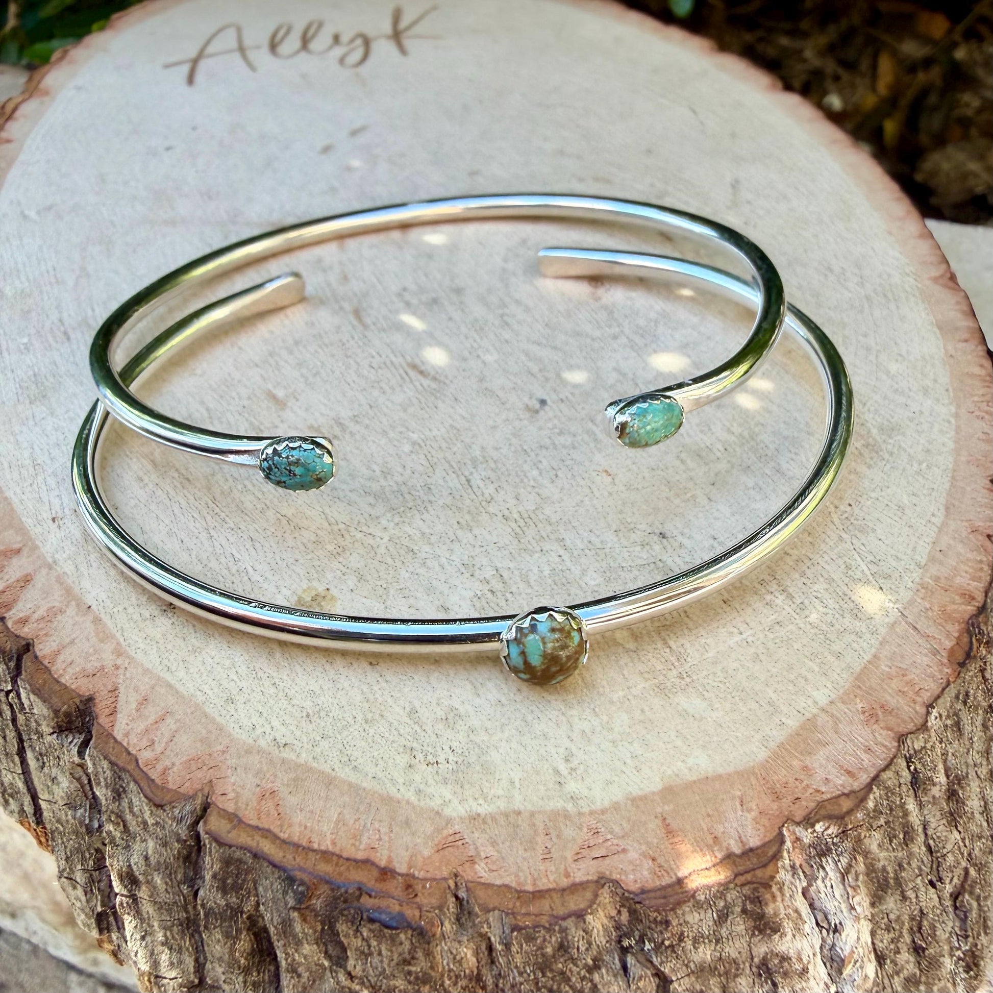 Sterling Number 8 Turquoise Cuff Bracelet Set • Hand‑Forged Two‑Piece Stack