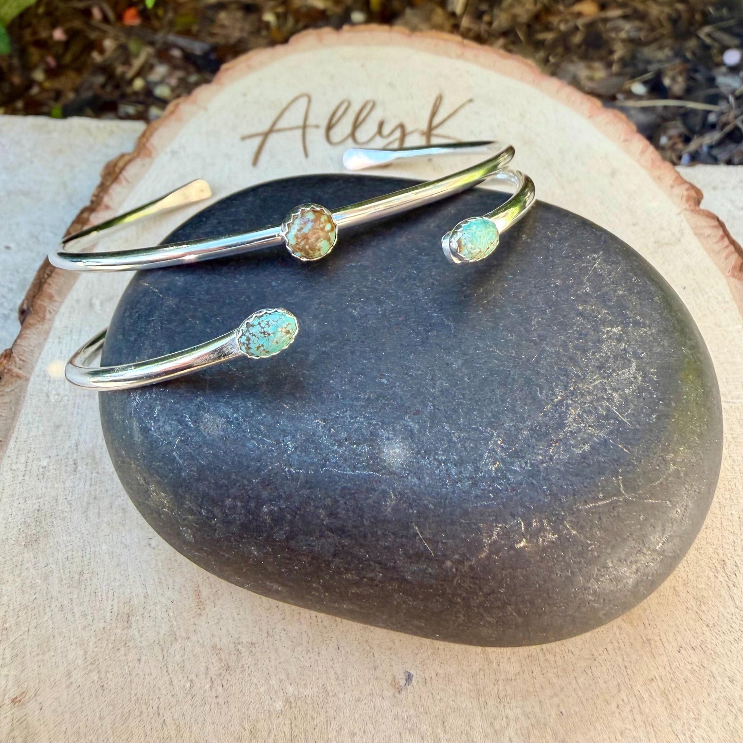 Sterling Number 8 Turquoise Cuff Bracelet Set • Hand‑Forged Two‑Piece Stack