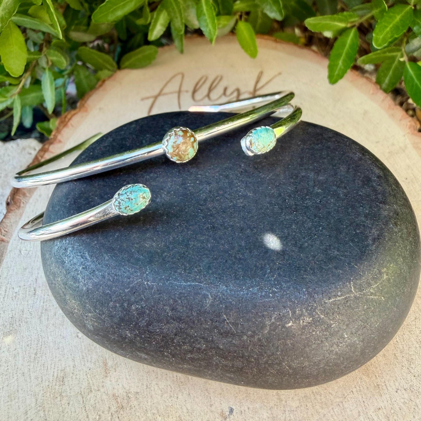 Sterling Number 8 Turquoise Cuff Bracelet Set • Hand‑Forged Two‑Piece Stack