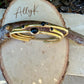 Black Onyx Cuff Bracelets Set | Hand-Forged Brass Stack of 3