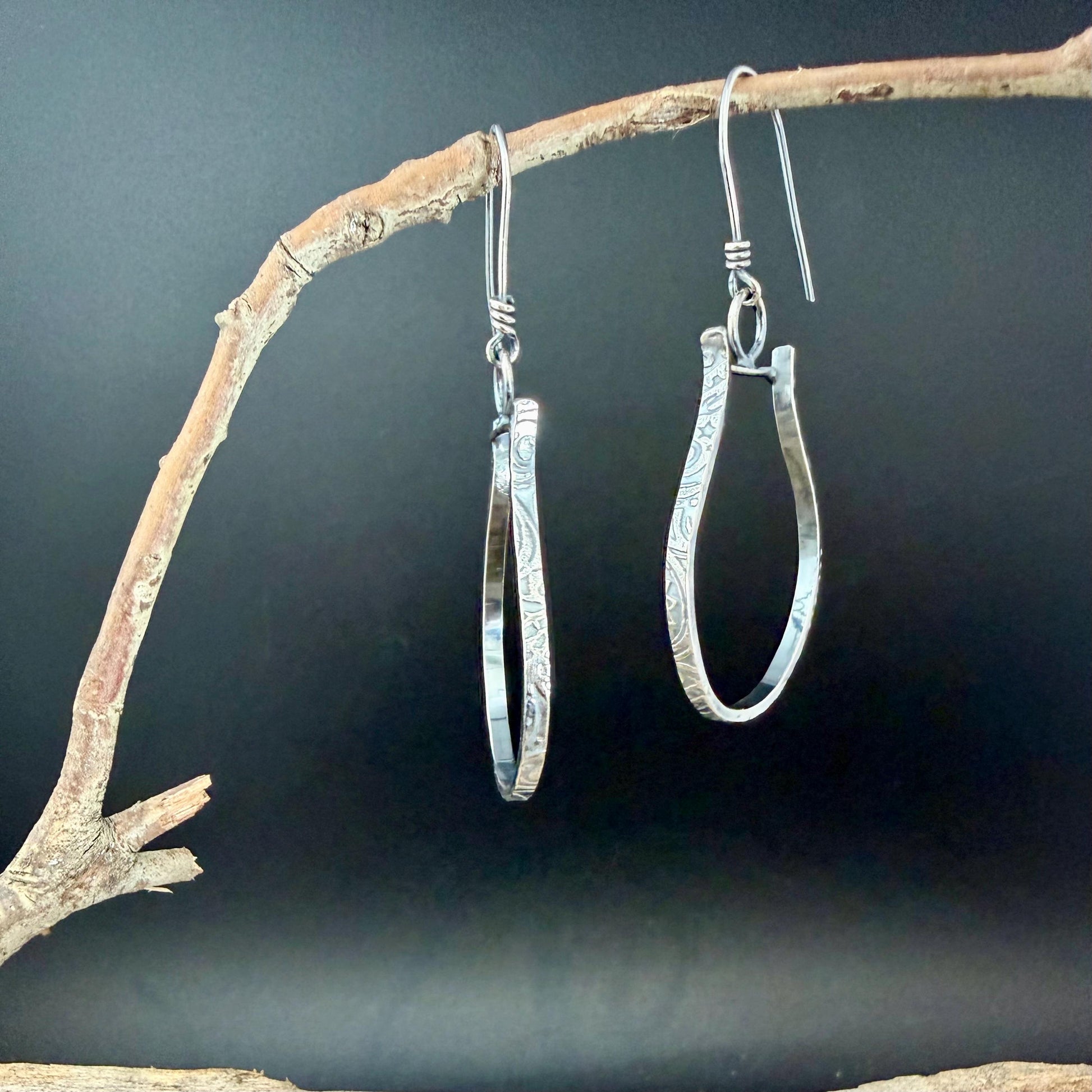 Sterling Silver Paisley Drop Earrings • Western Stirrups • Handmade Artisan Jewelry