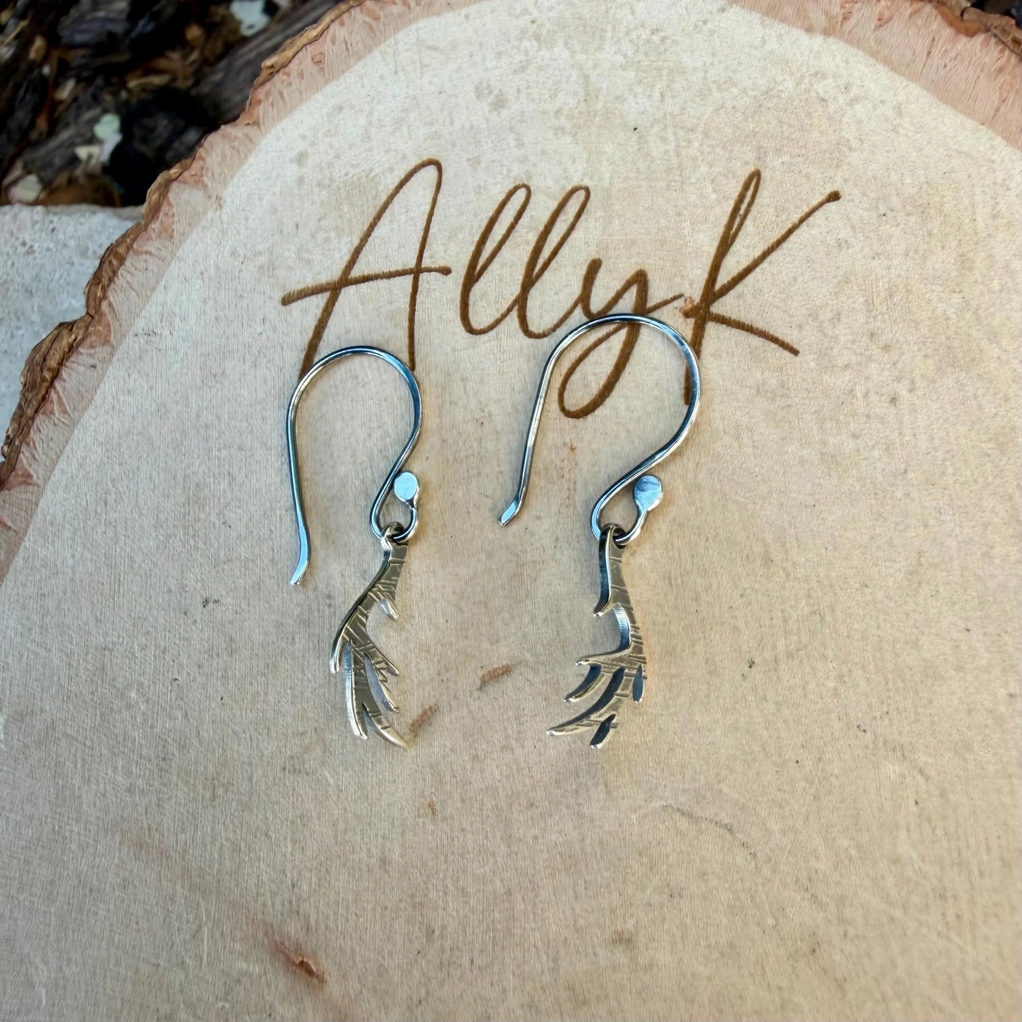 Sterling Silver Deer Antler Earrings • Rustic Nature Inspired Artisan Drops